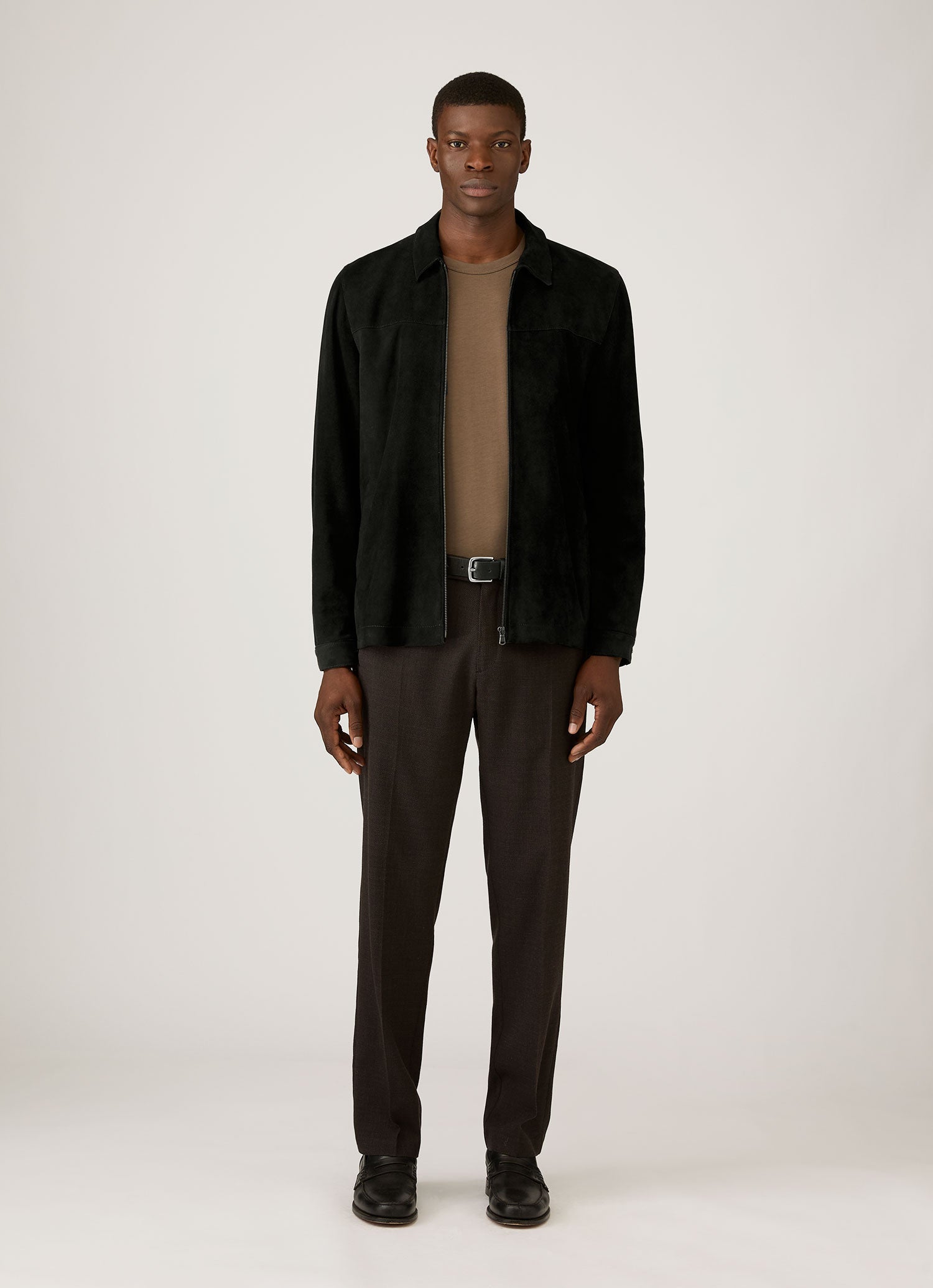 Men's Suede Harrington Jacket in Black | Sunspel