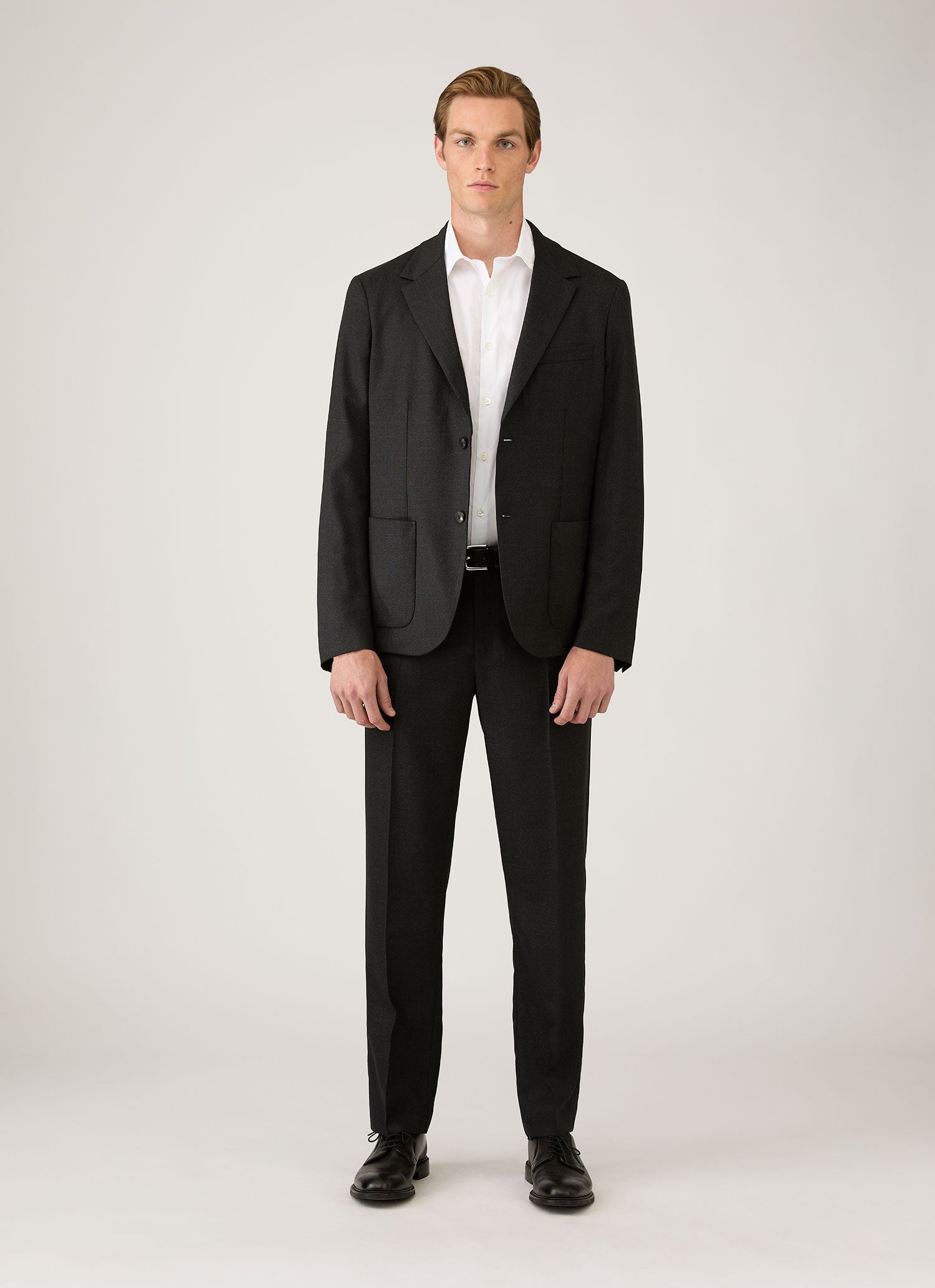 Men's Lightweight Travel Wool Two-Piece Suit in Dark Charcoal Melange