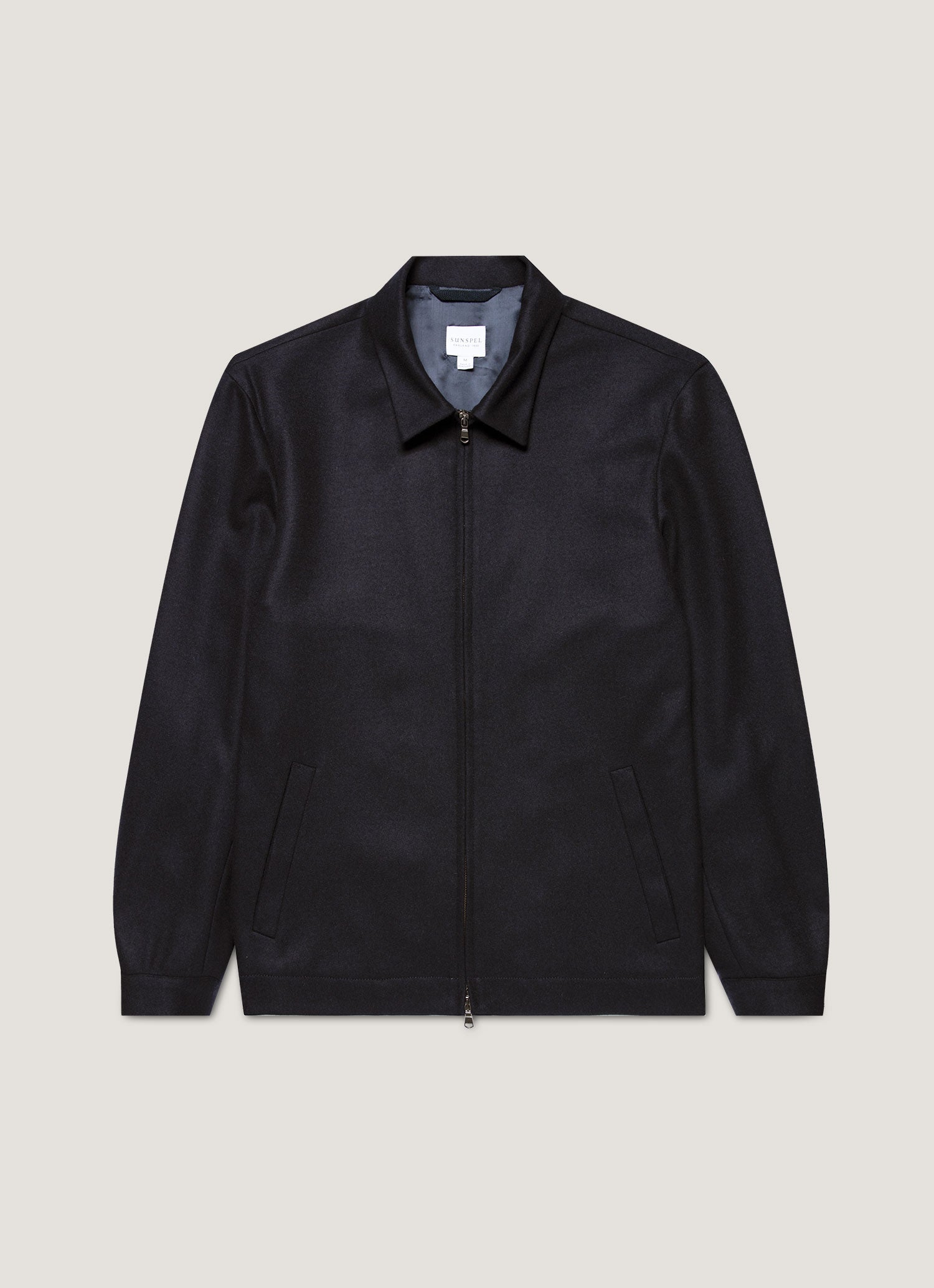 Men's Boiled Wool Harrington Jacket in Navy | Sunspel