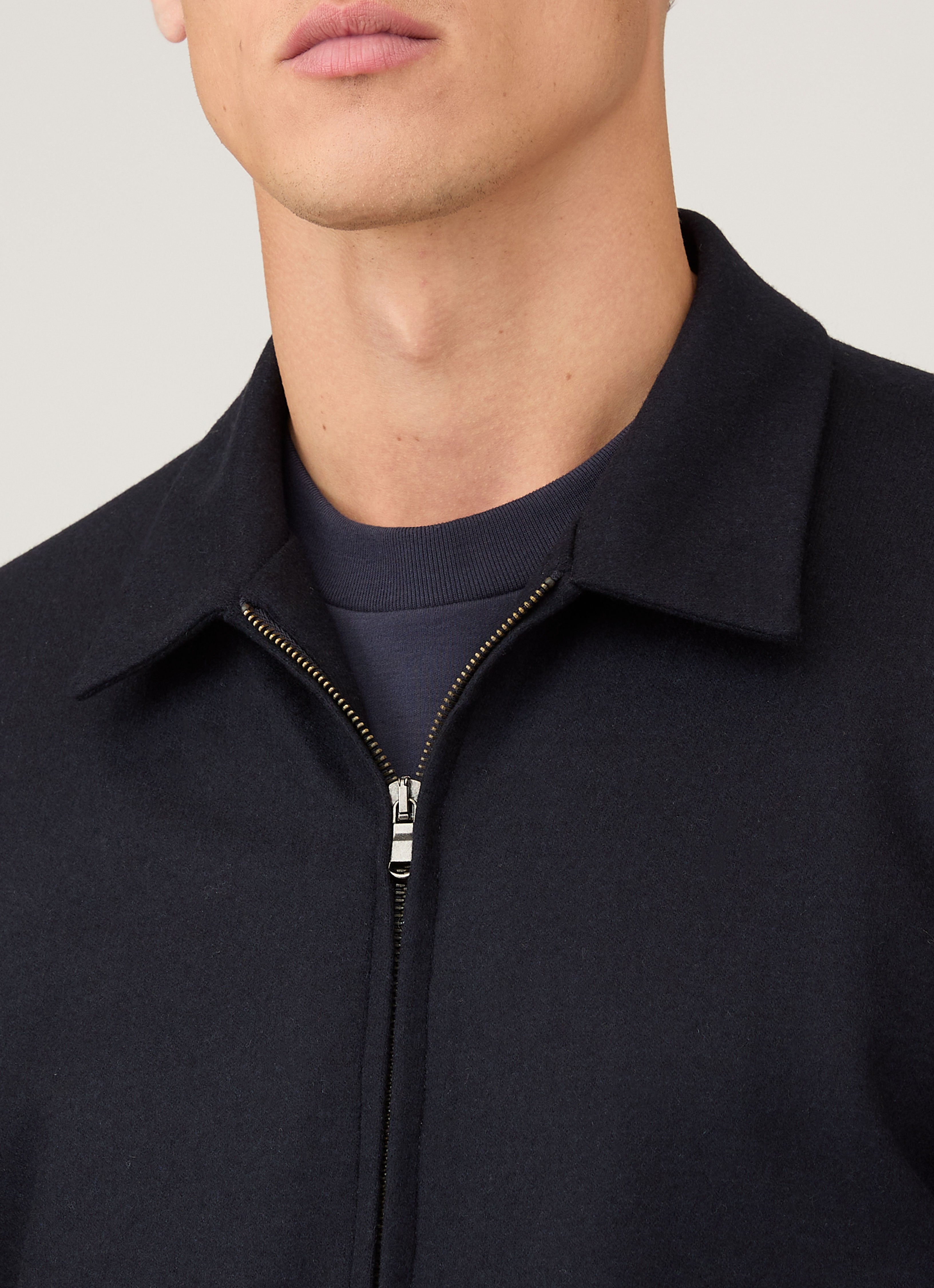 Men's Boiled Wool Harrington Jacket in Navy | Sunspel