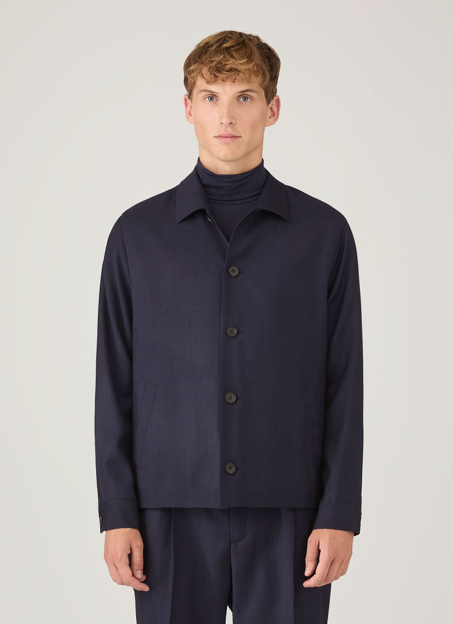 Men's Wool Twill Jacket in Navy | Sunspel