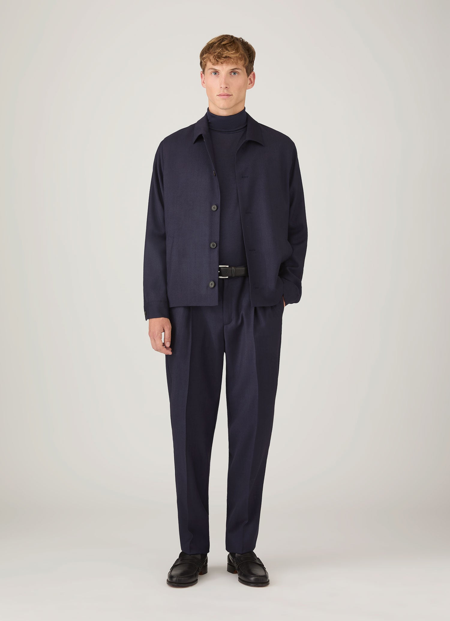 Men's Wool Twill Jacket in Navy | Sunspel