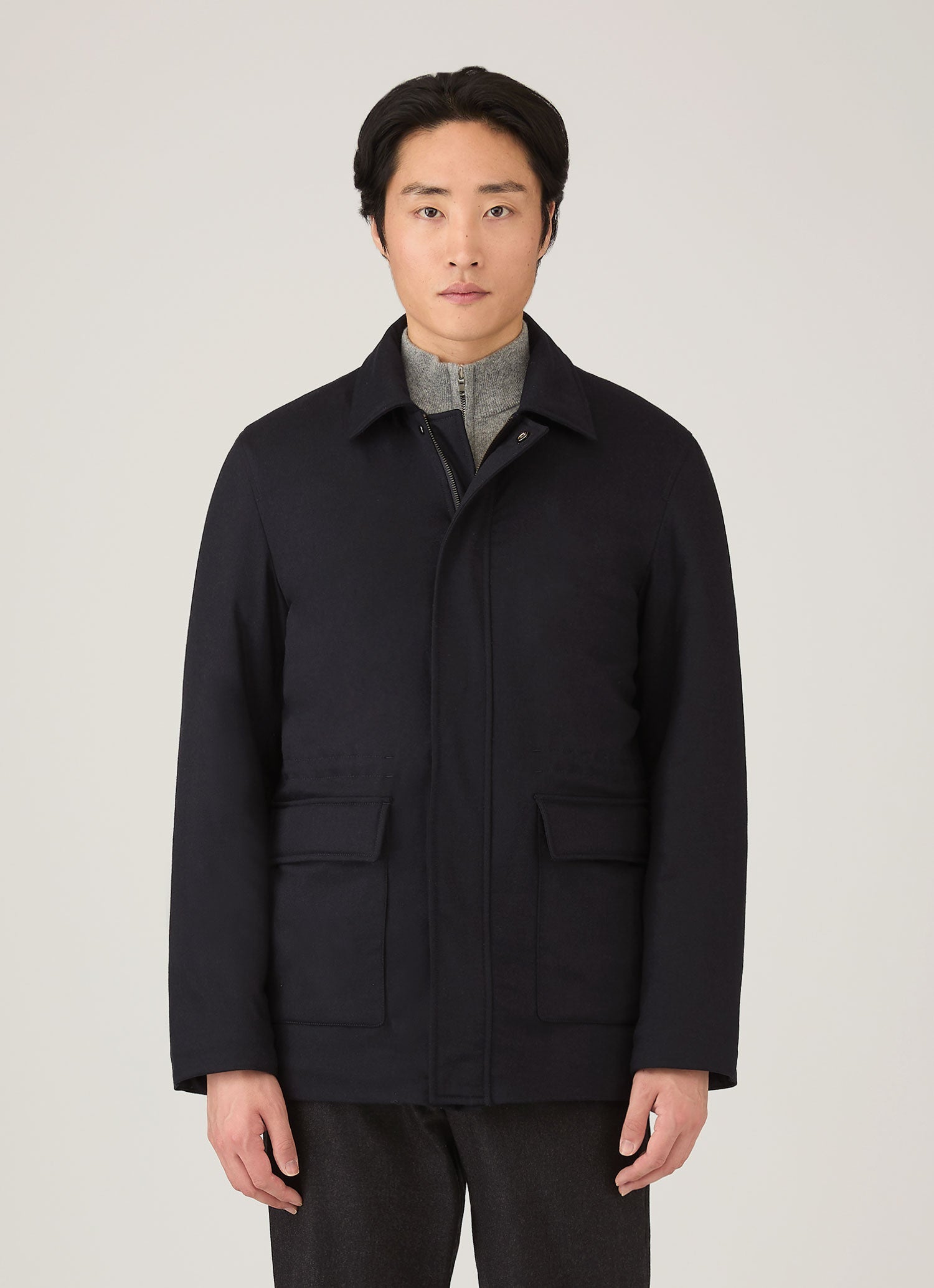 Men's Wool Cashmere Field Jacket in Navy | Sunspel