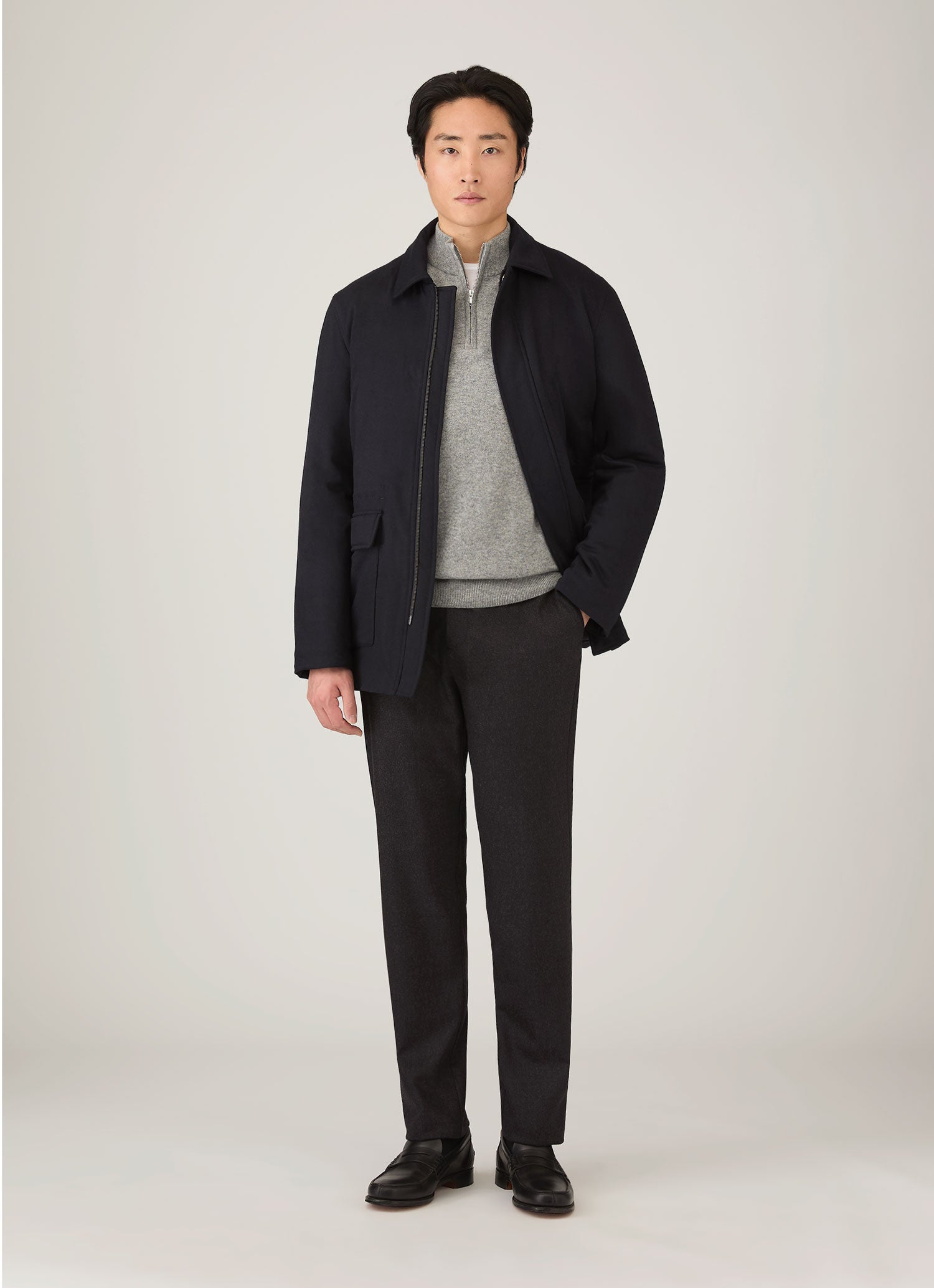 Men's Wool Cashmere Field Jacket in Navy | Sunspel