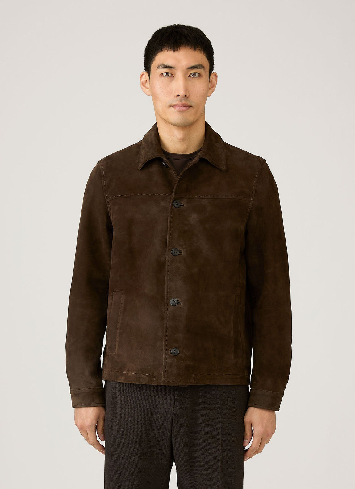 Men's Suede Jacket in Dark Brown
