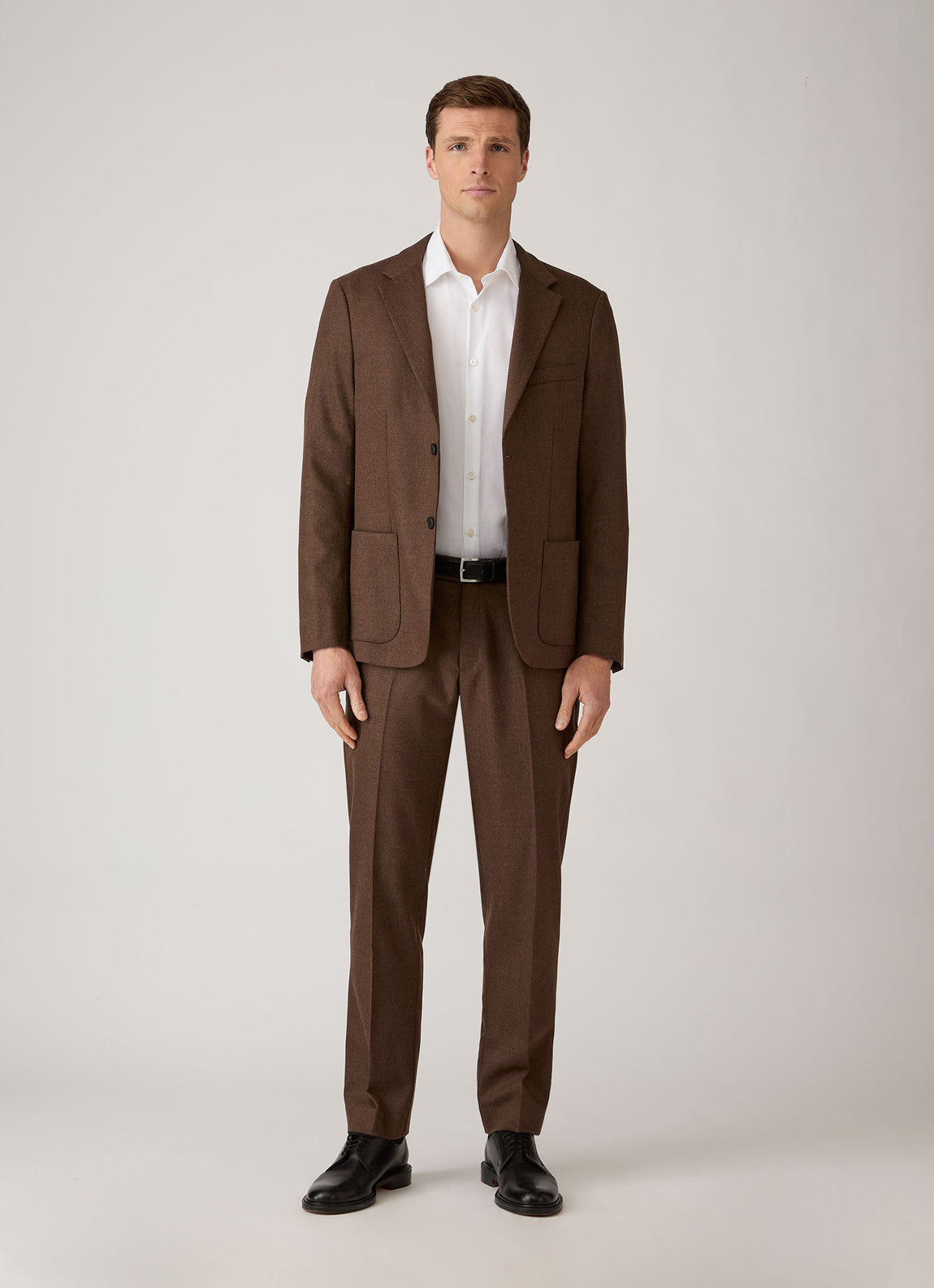 Men's Wool Cashmere Flannel Two-Piece Suit in Light Brown Melange