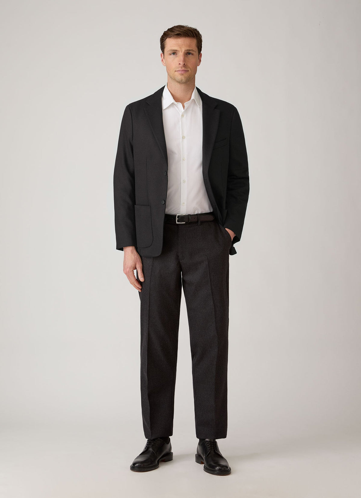 Men's Wool Cashmere Flannel Two-Piece Suit in Charcoal Melange