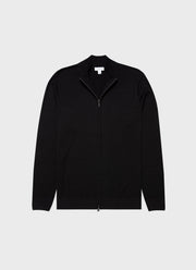 Men's Extra-Fine Merino Zip Cardigan in Black