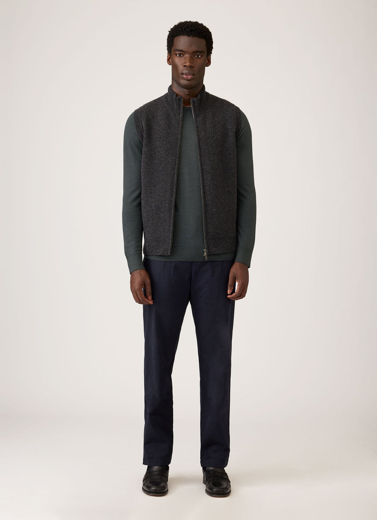Men's Merino Cotton Double Faced Gilet in Dark Charcoal Melange