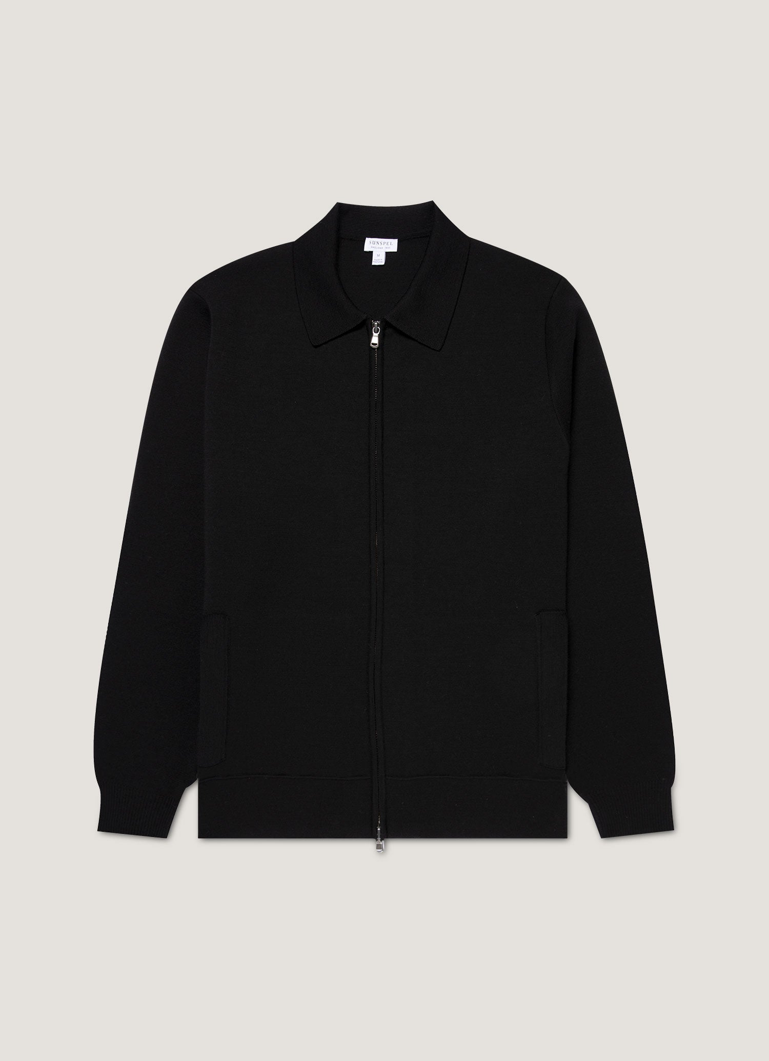Men's Merino Milano Zip Jacket in Black | Sunspel