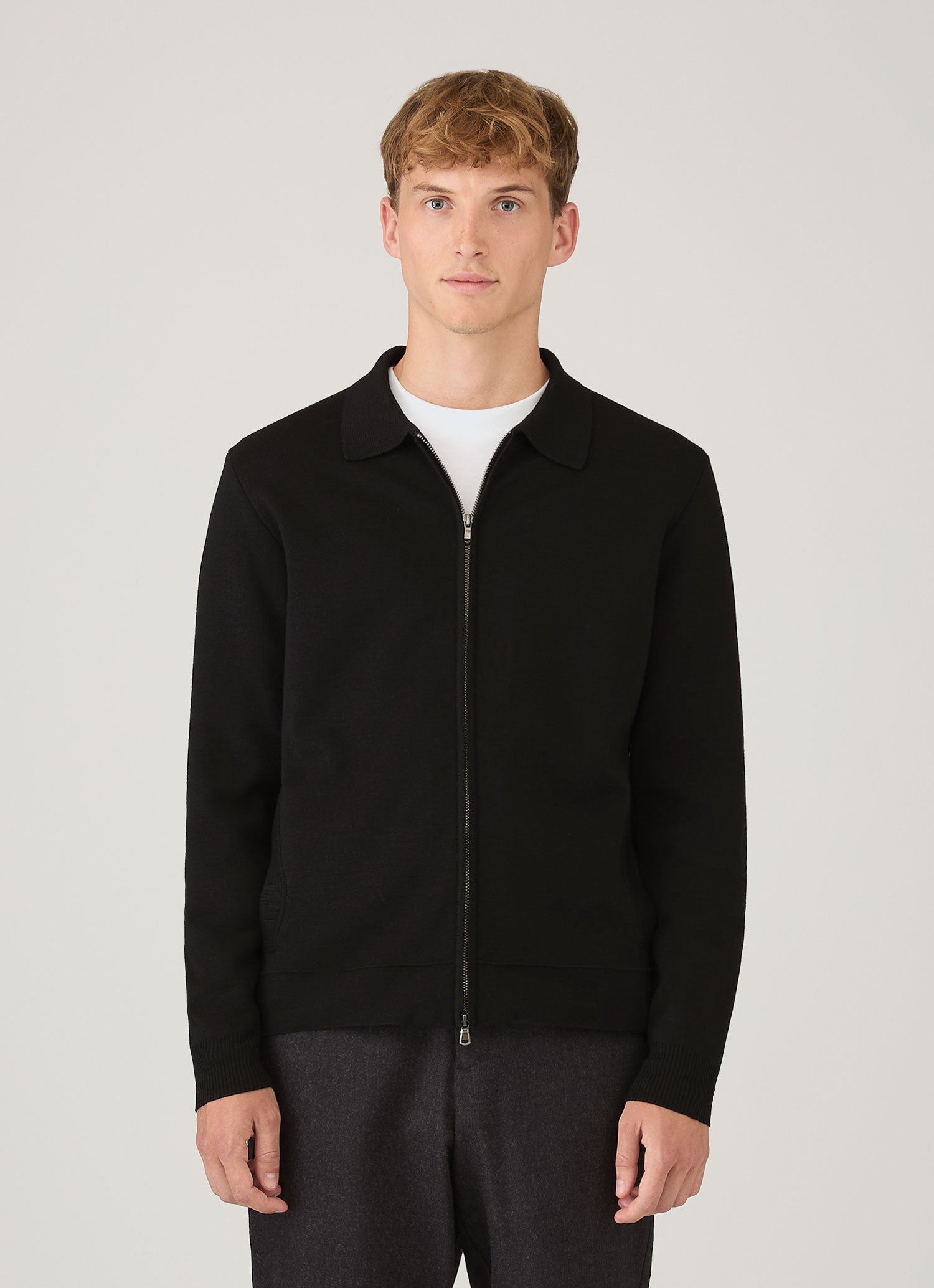 Men's Merino Milano Zip Jacket in Black | Sunspel Men's Merino Milano Zip Jacket in Black | Sunspel