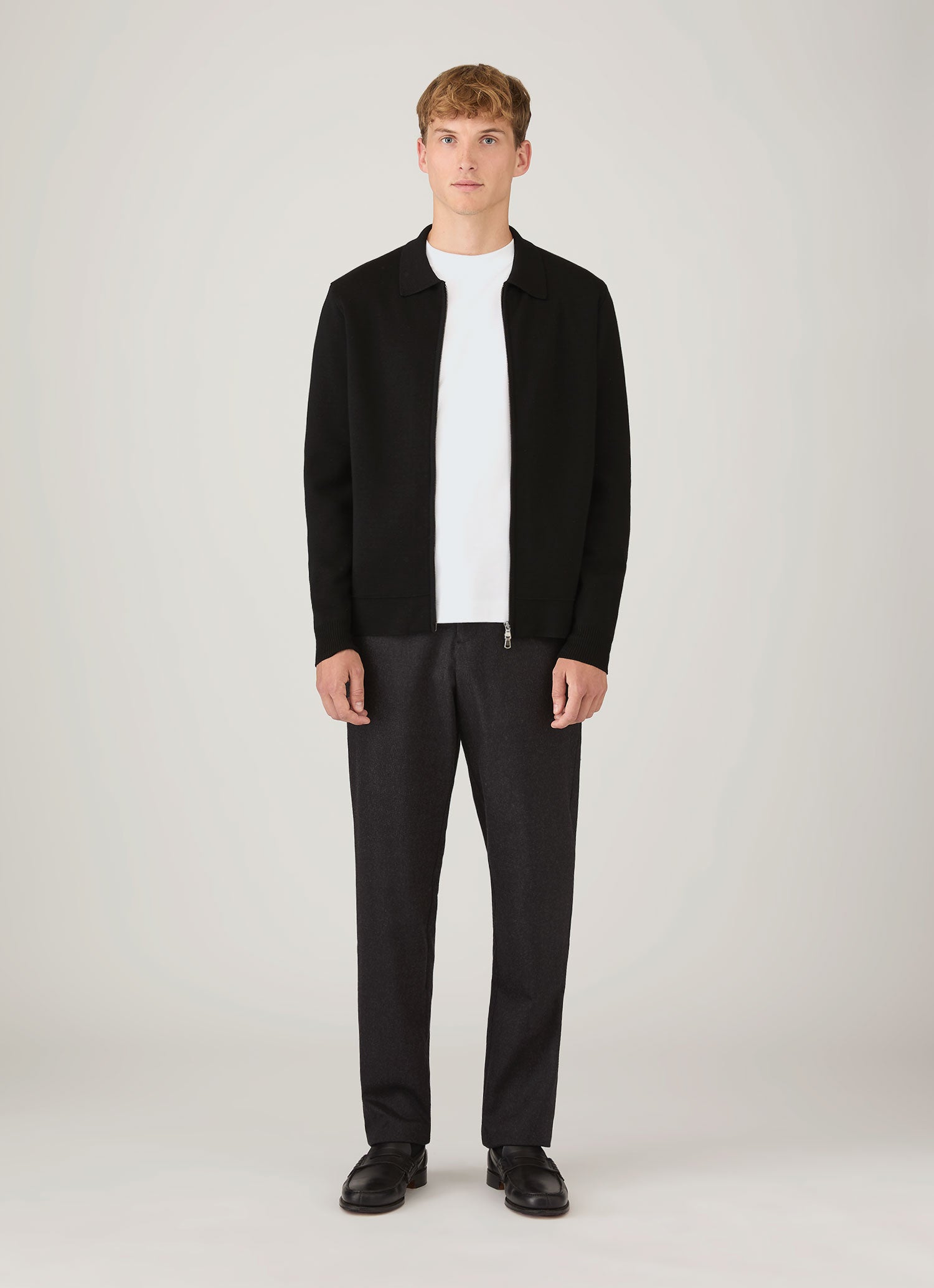 Men's Merino Milano Zip Jacket in Black | Sunspel