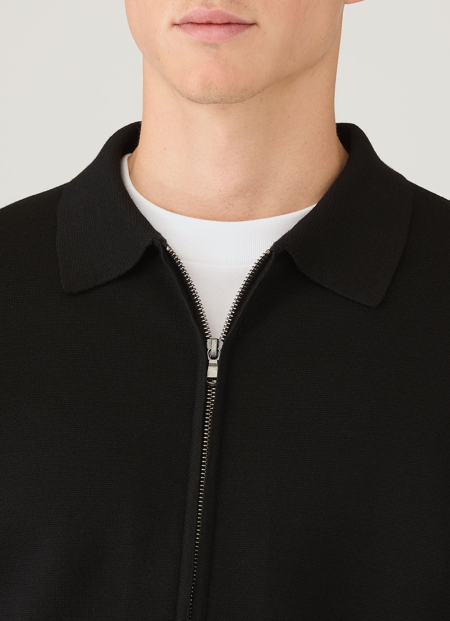 Men's Merino Milano Zip Jacket in Black | Sunspel