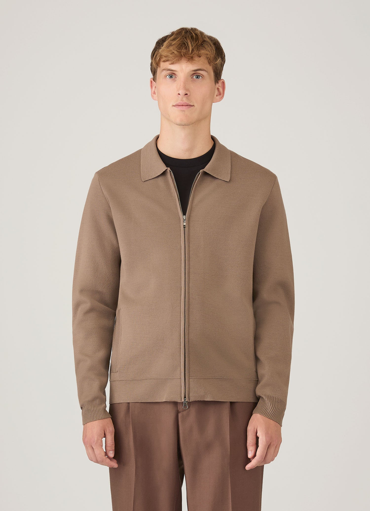 Men's Merino Milano Zip Jacket in Sandstone | Sunspel