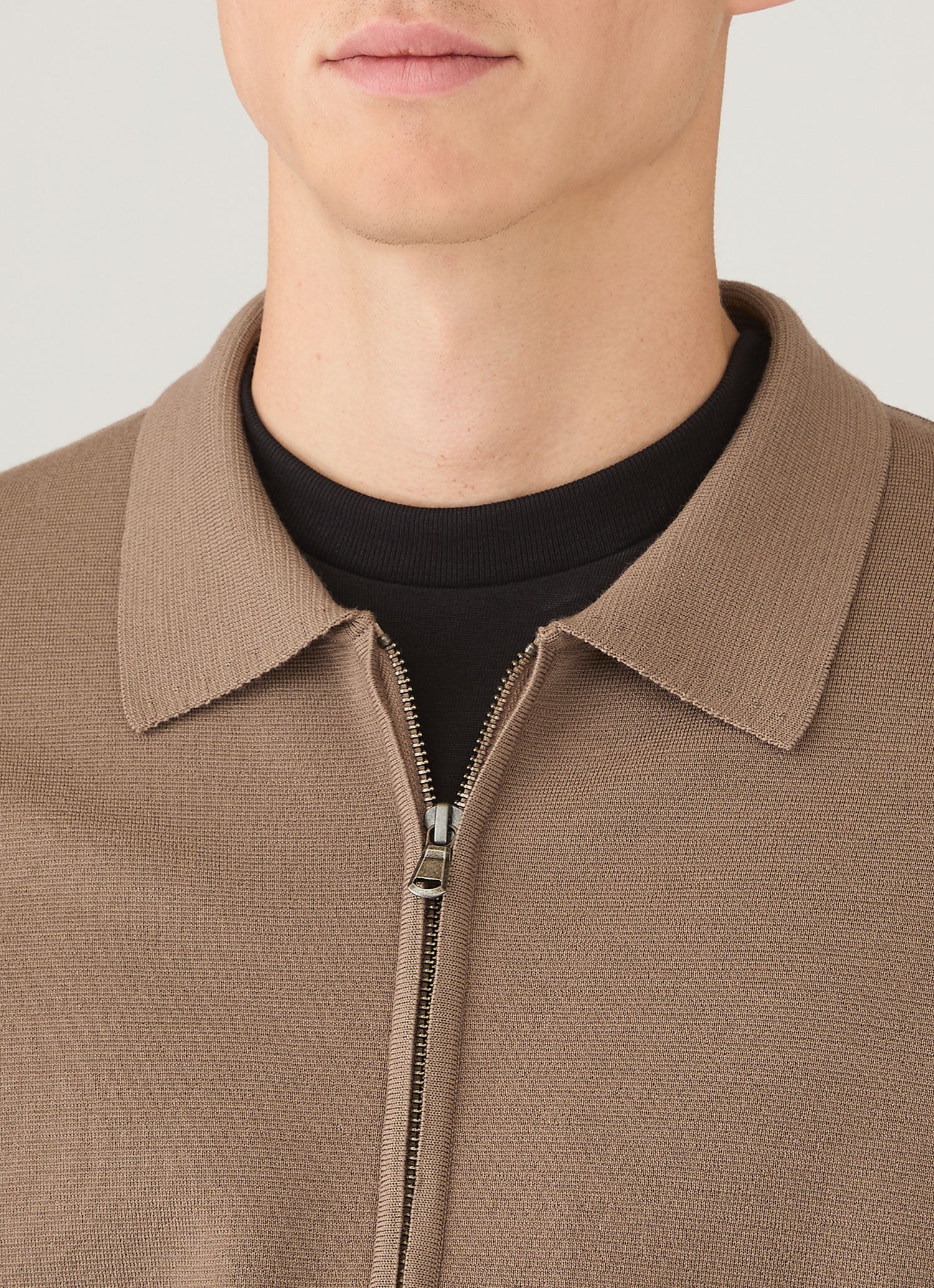 Men's Merino Milano Zip Jacket in Sandstone | Sunspel