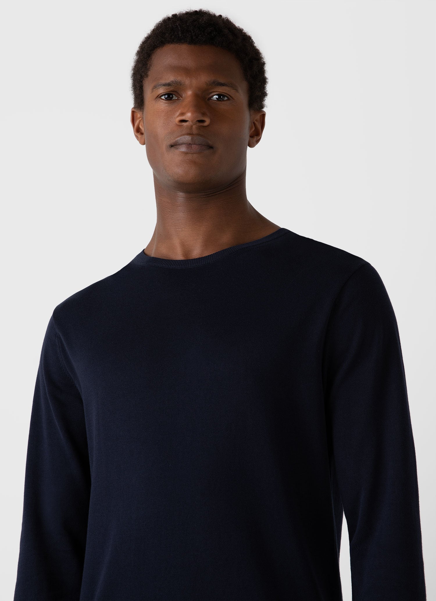 Men's Sea Island Cotton Crew Neck Jumper in Light Navy | Sunspel