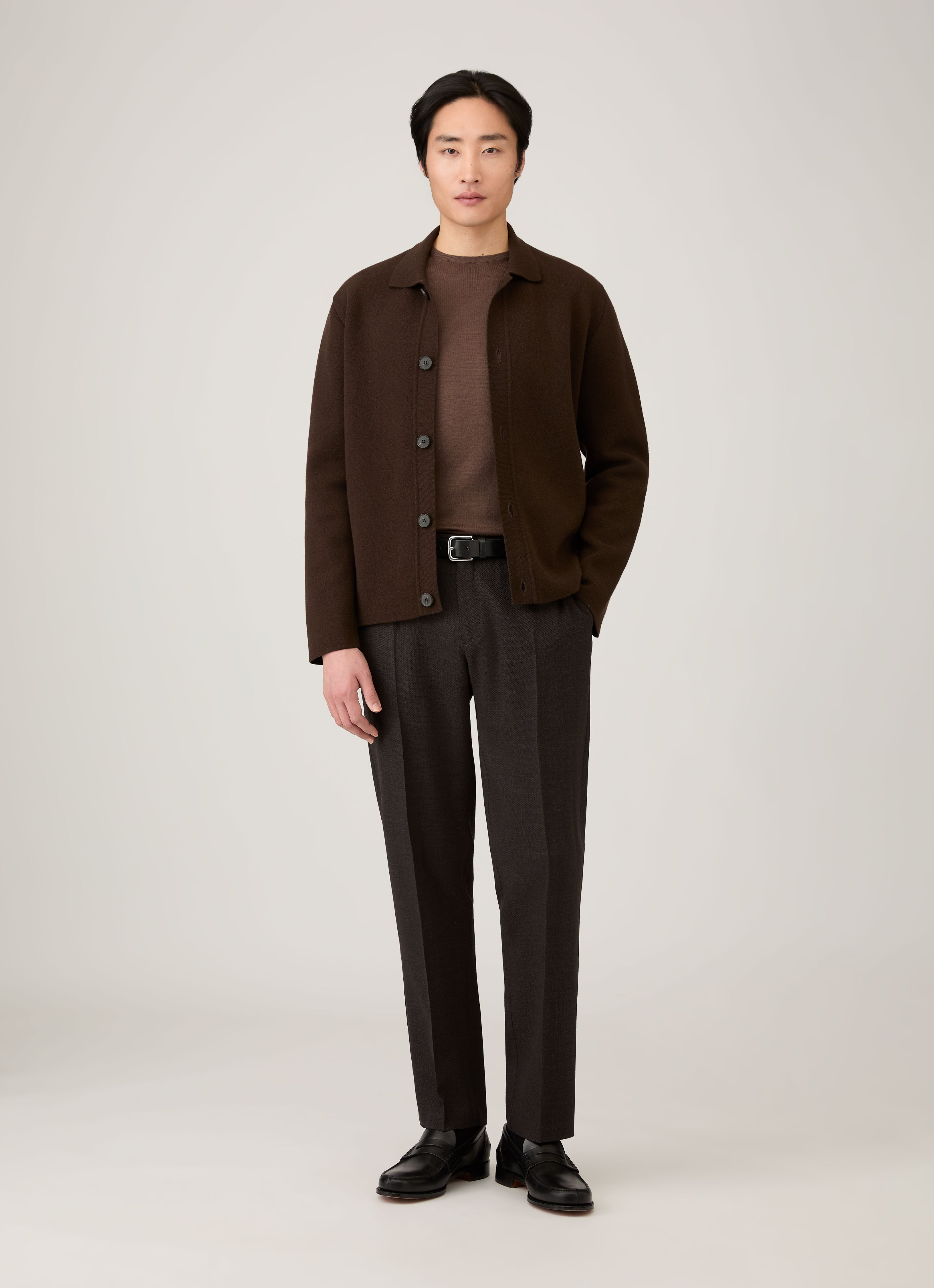 Men's Extra-Fine Merino Crew Neck in Bark | Sunspel