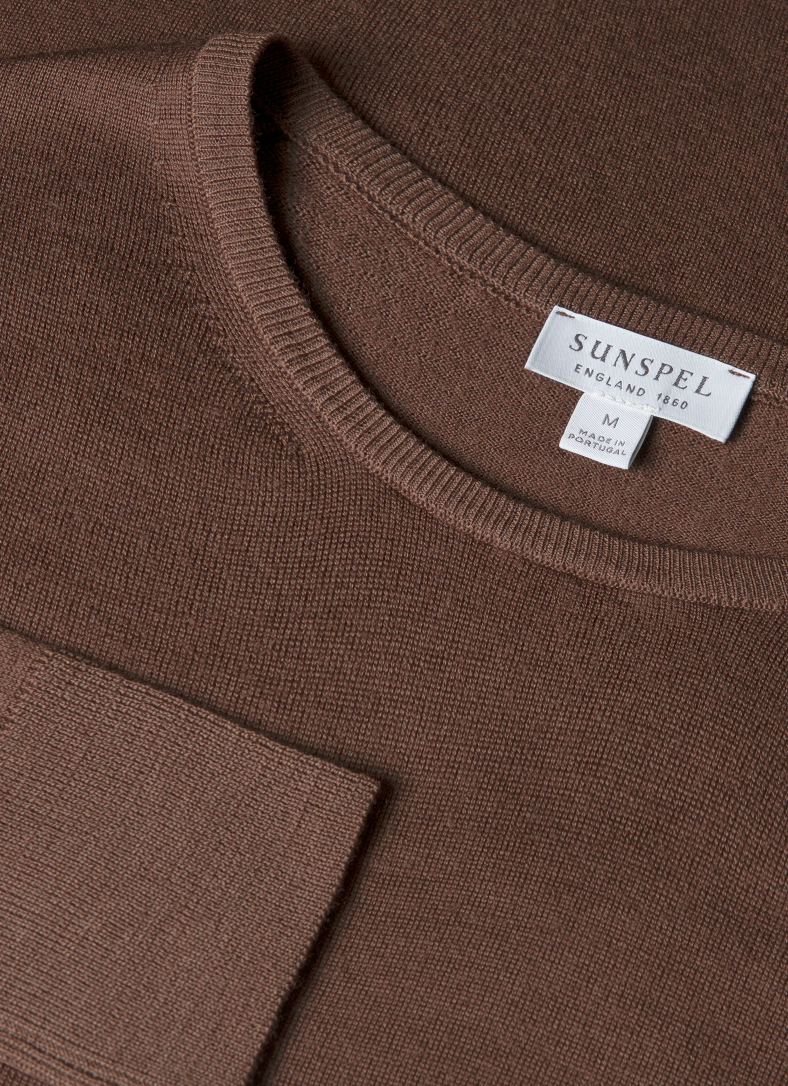 Men's Extra-Fine Merino Crew Neck in Bark | Sunspel