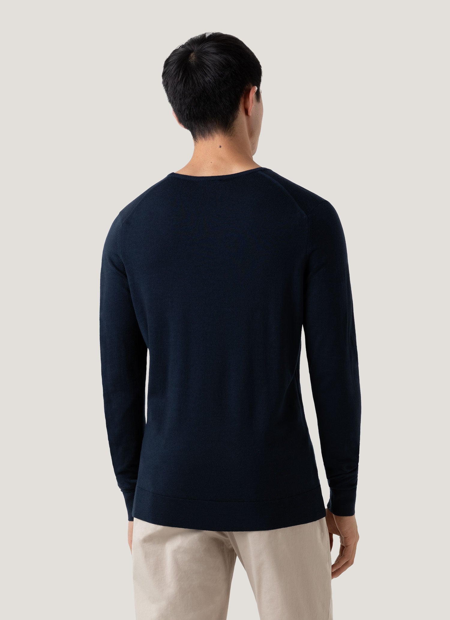 Men's Extra-Fine Merino Crew Neck in Light Navy | Sunspel