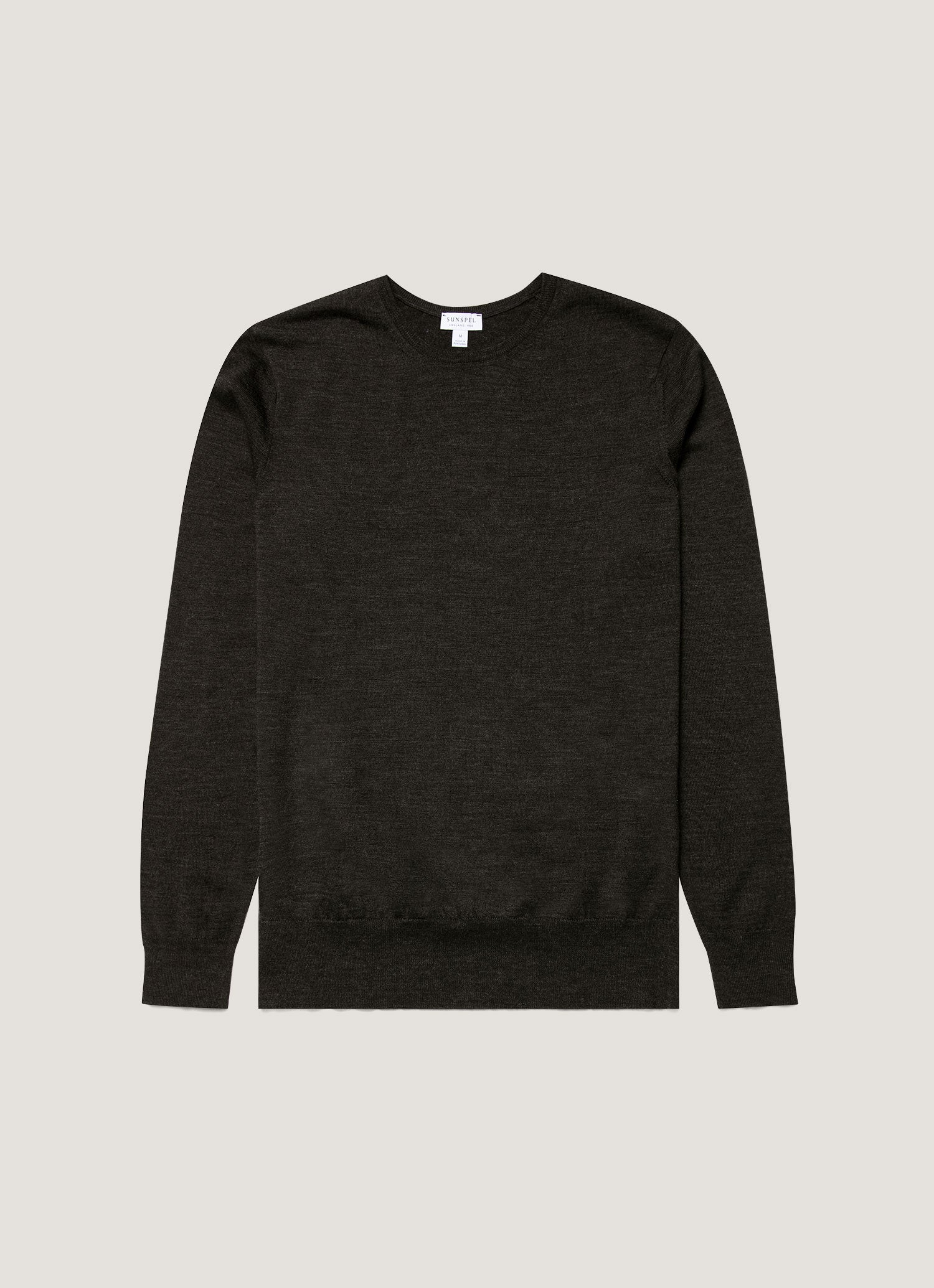 Men's Extra-Fine Merino Crew Neck in Charcoal Melange | Sunspel