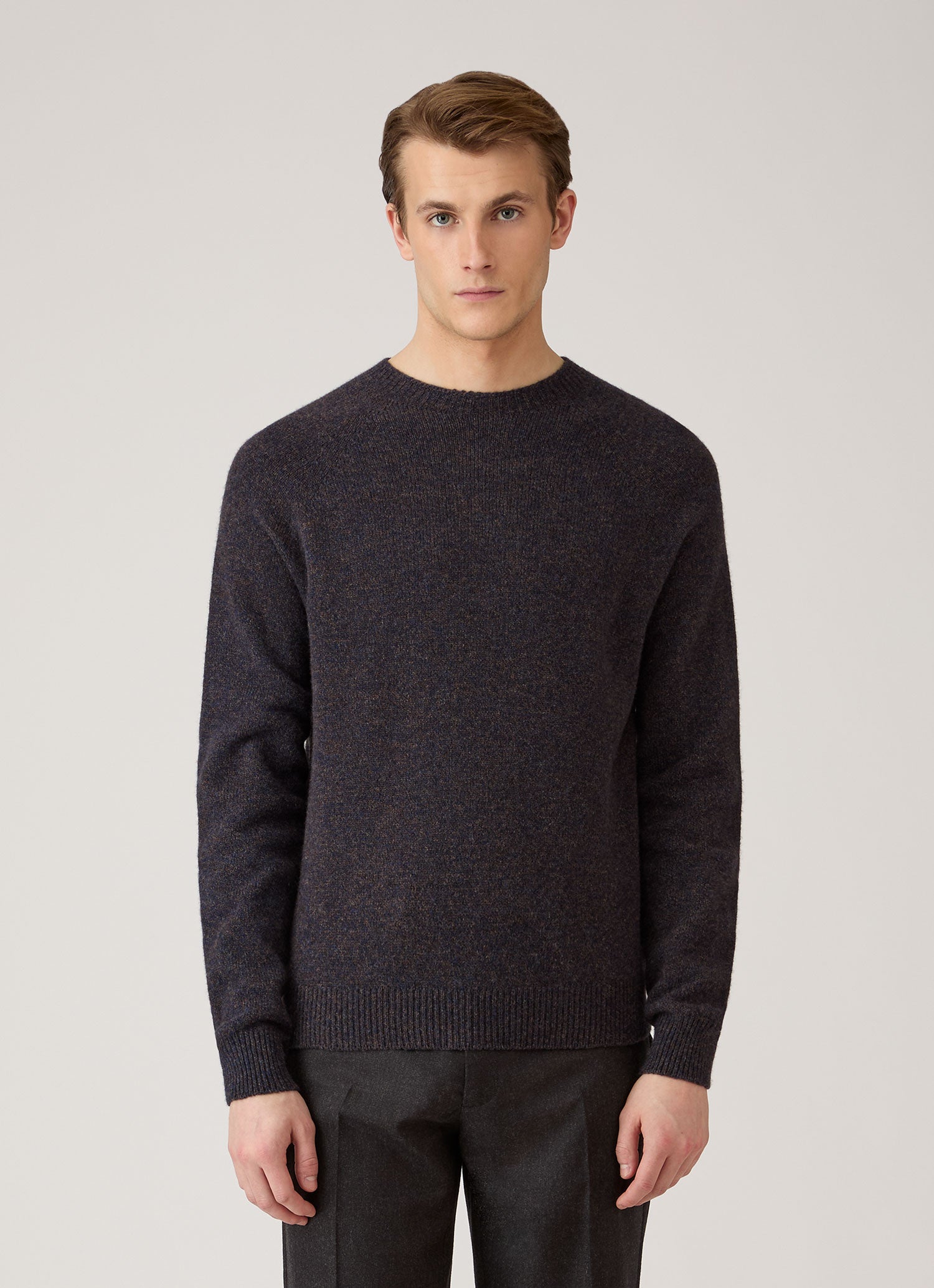 Men's Lambswool Crew Neck Jumper in Midnight Navy Twist | Sunspel