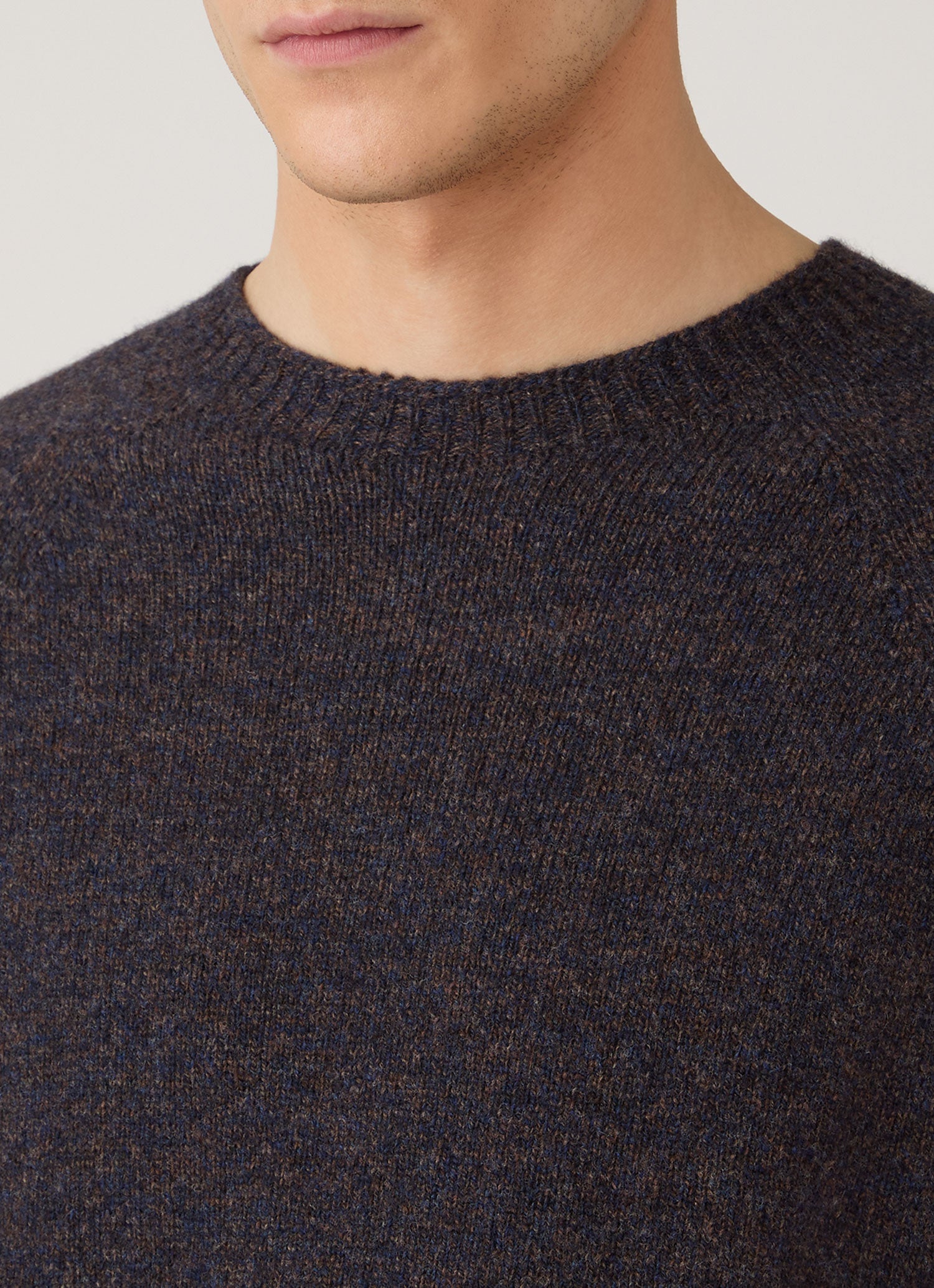 Men's Lambswool Crew Neck Jumper in Midnight Navy Twist | Sunspel