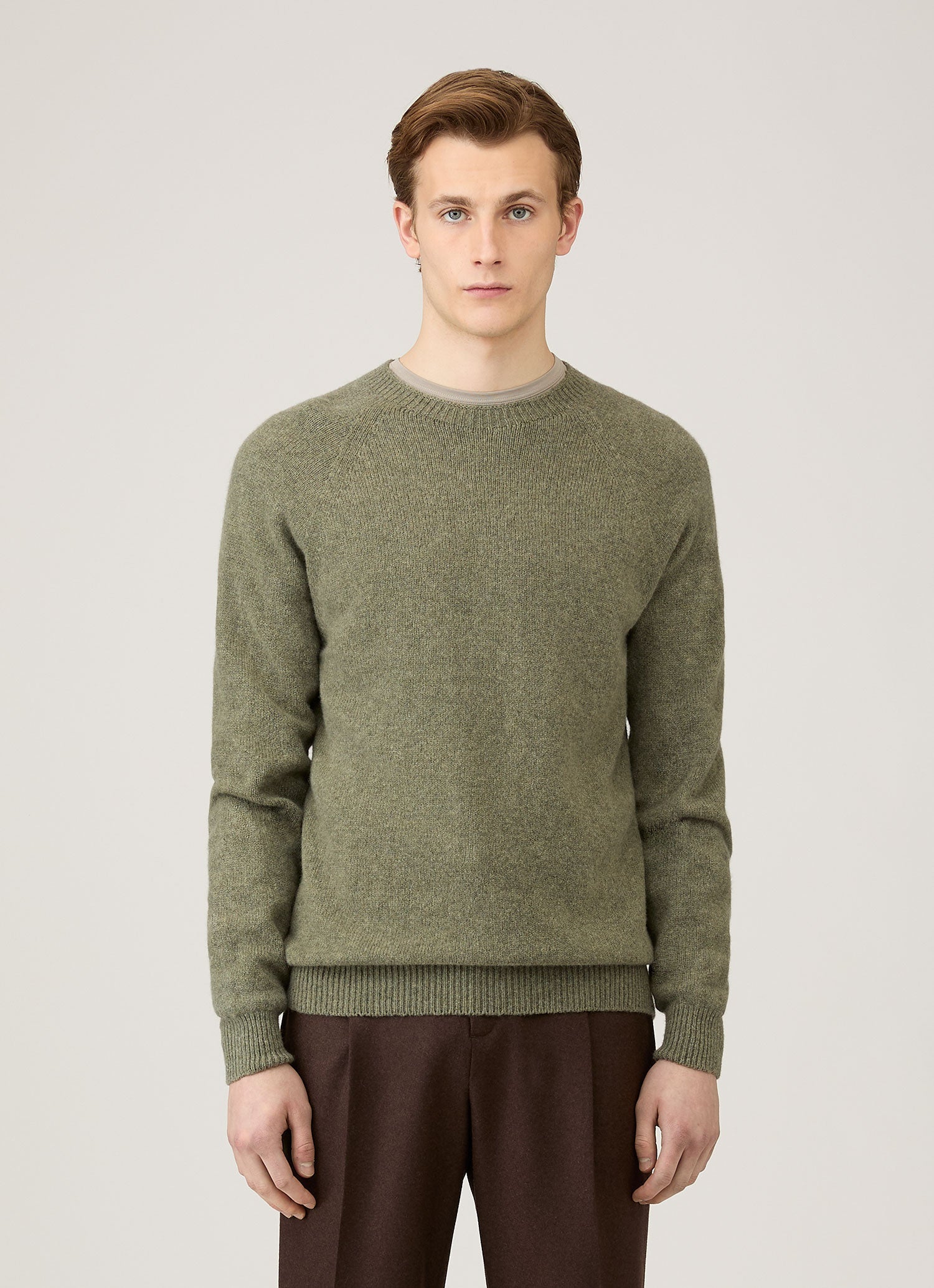 Men's Lambswool Crew Neck Jumper in Sea Moss | Sunspel