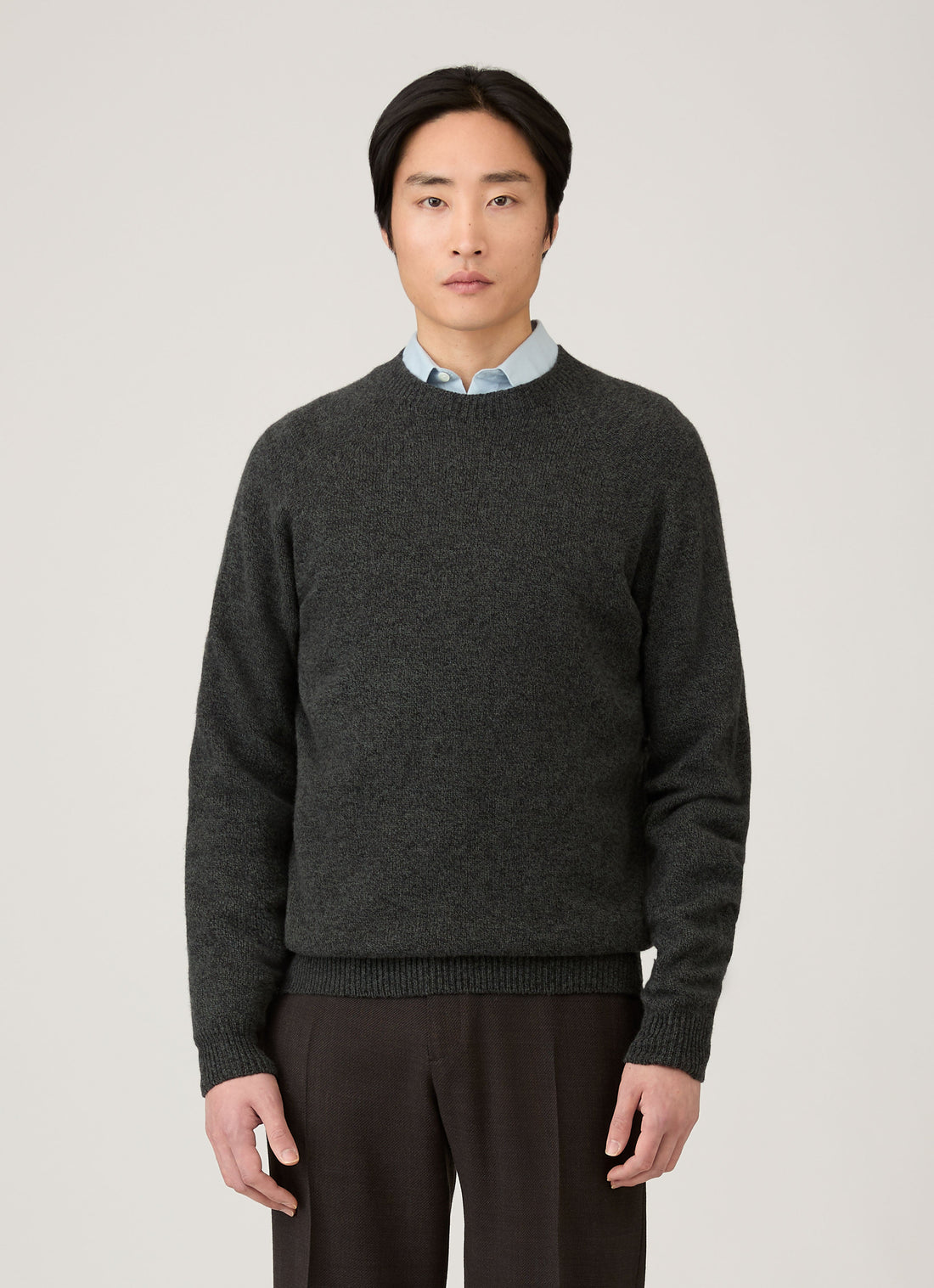 Men's Lambswool Crew Neck Jumper in Dark Green Twist
