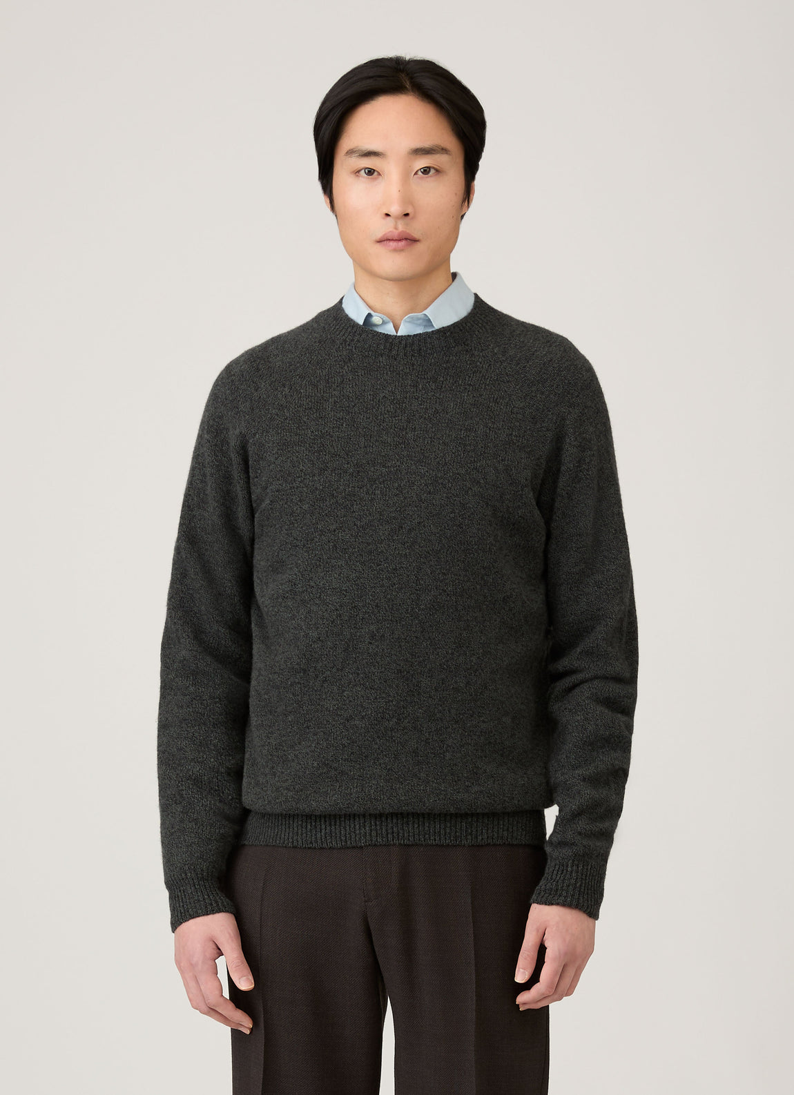 Men's Lambswool Crew Neck Jumper in Dark Green Twist