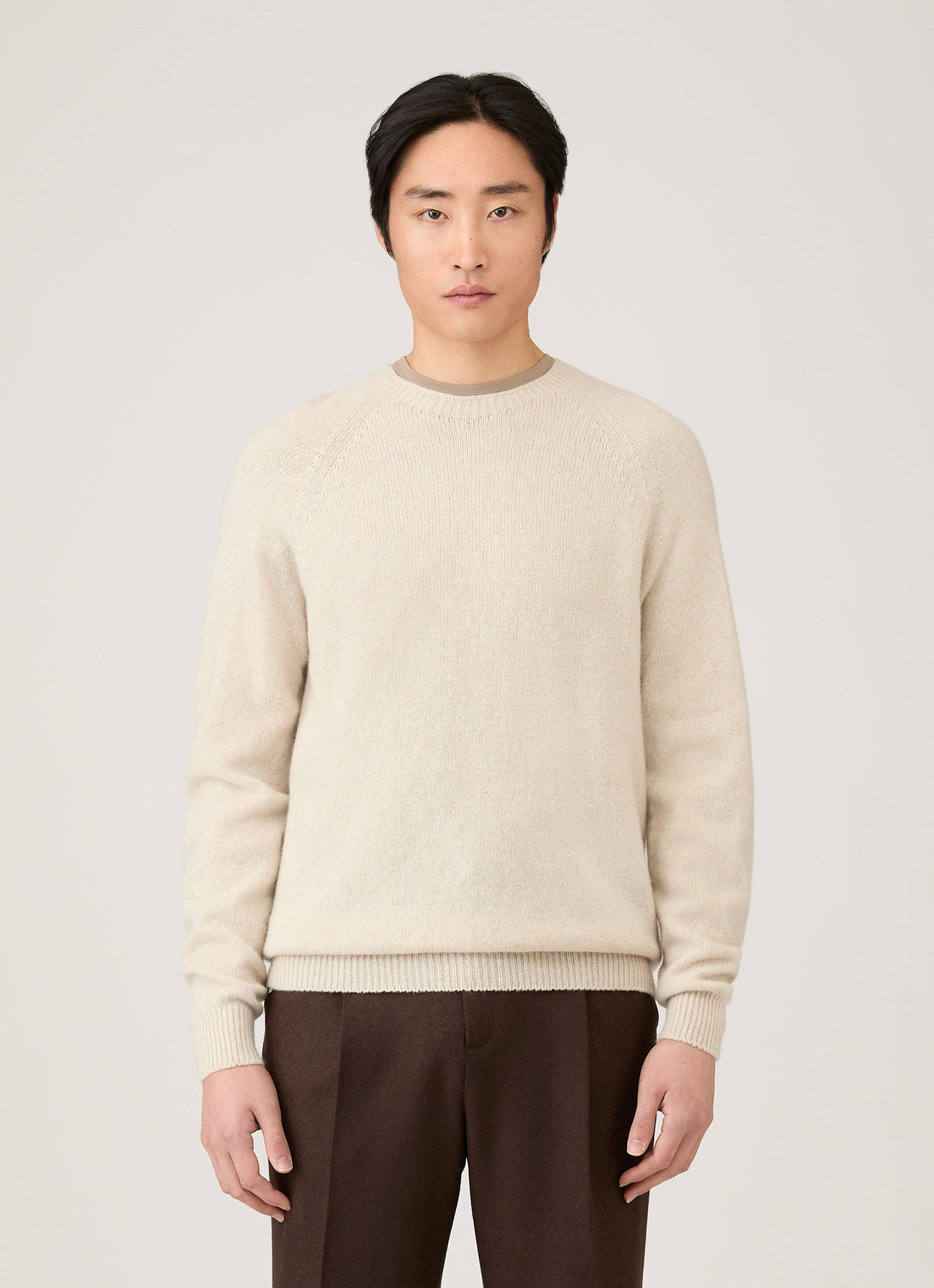 Men's Lambswool Crew Neck Jumper in Oatmeal Melange