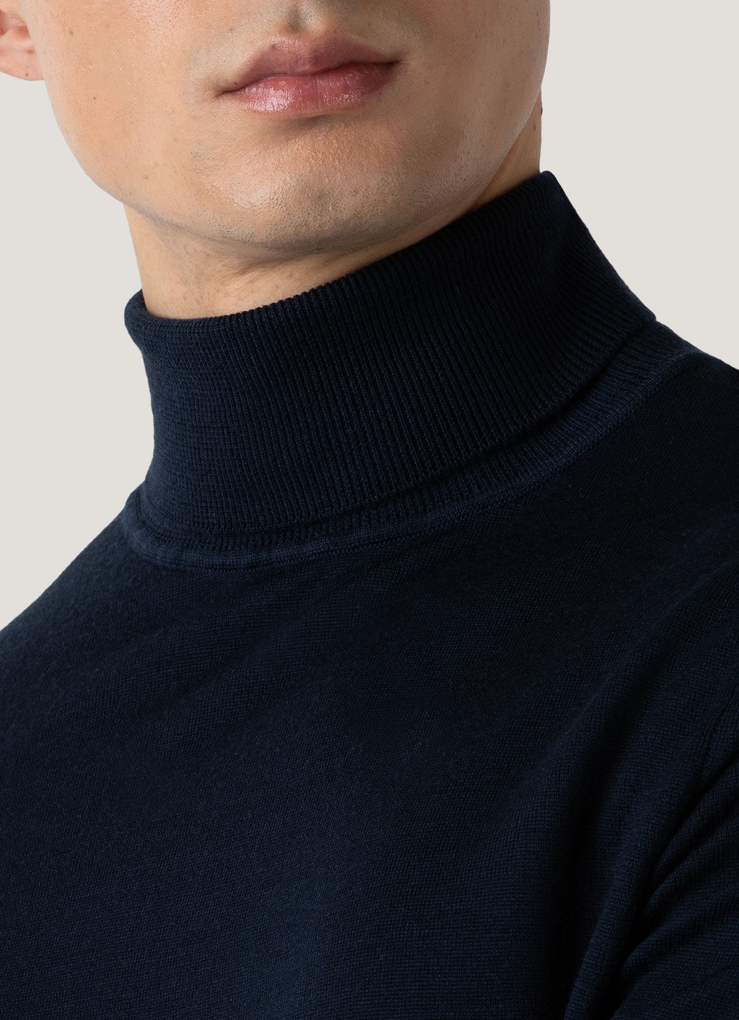 Men's Extra-Fine Merino Roll Neck in Light Navy | Sunspel