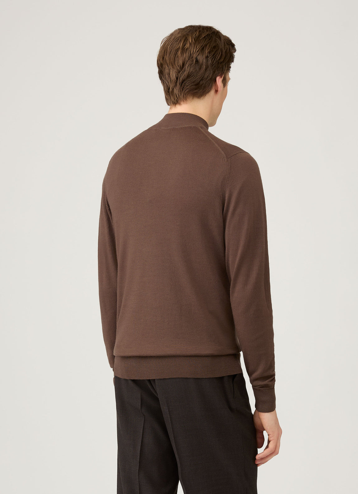 Men's Extra-Fine Merino Zip Neck in Bark