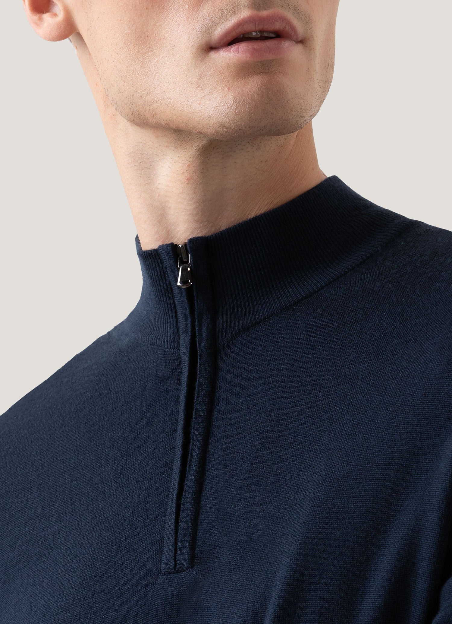 Men's Extra-Fine Merino Zip Neck in Light Navy