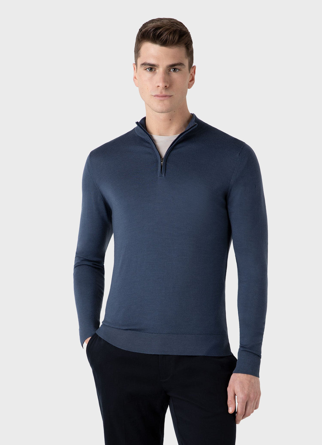 Men's Extra-Fine Merino Zip Neck in Slate Blue