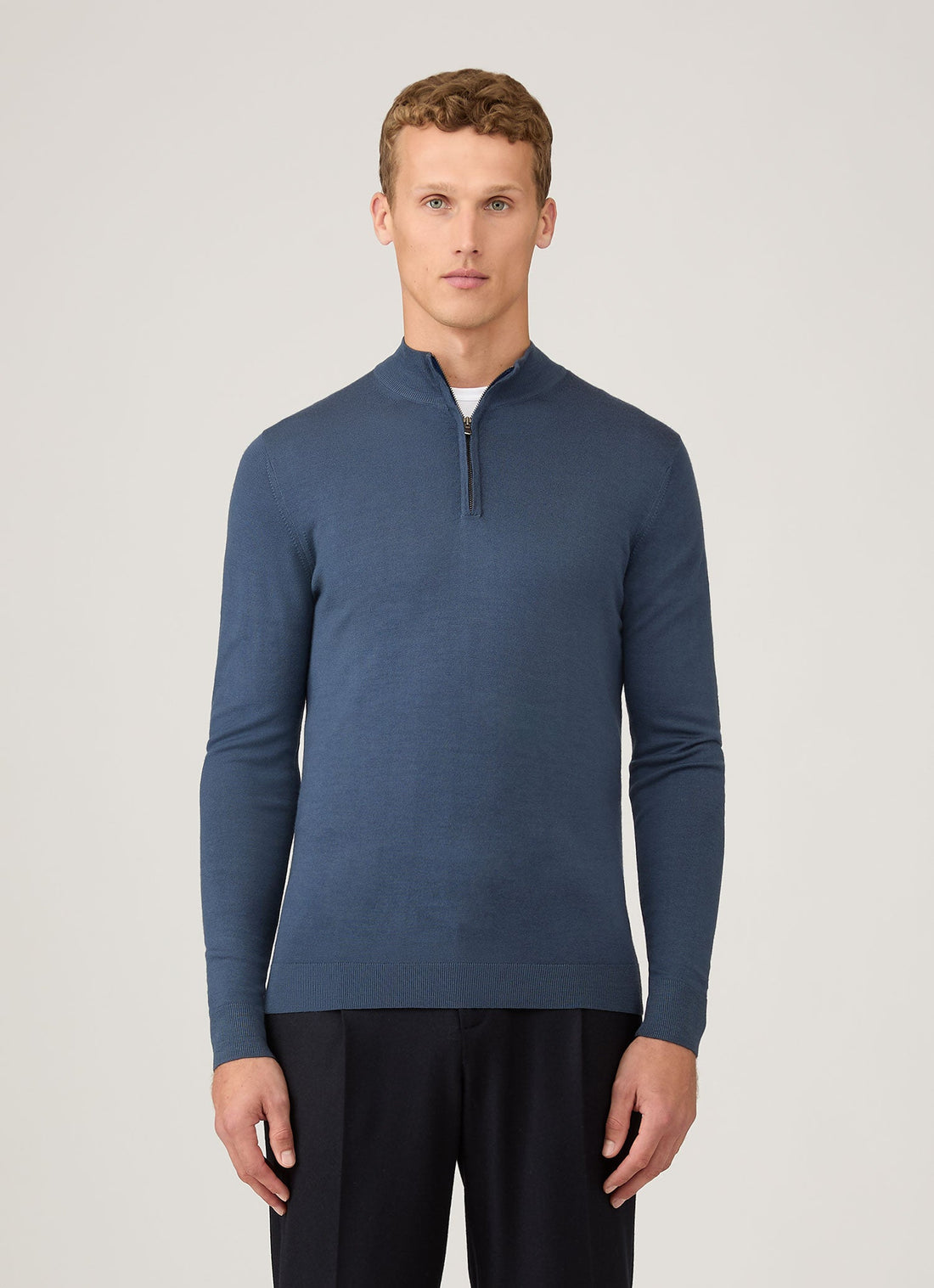Men's Extra-Fine Merino Zip Neck in Slate Blue