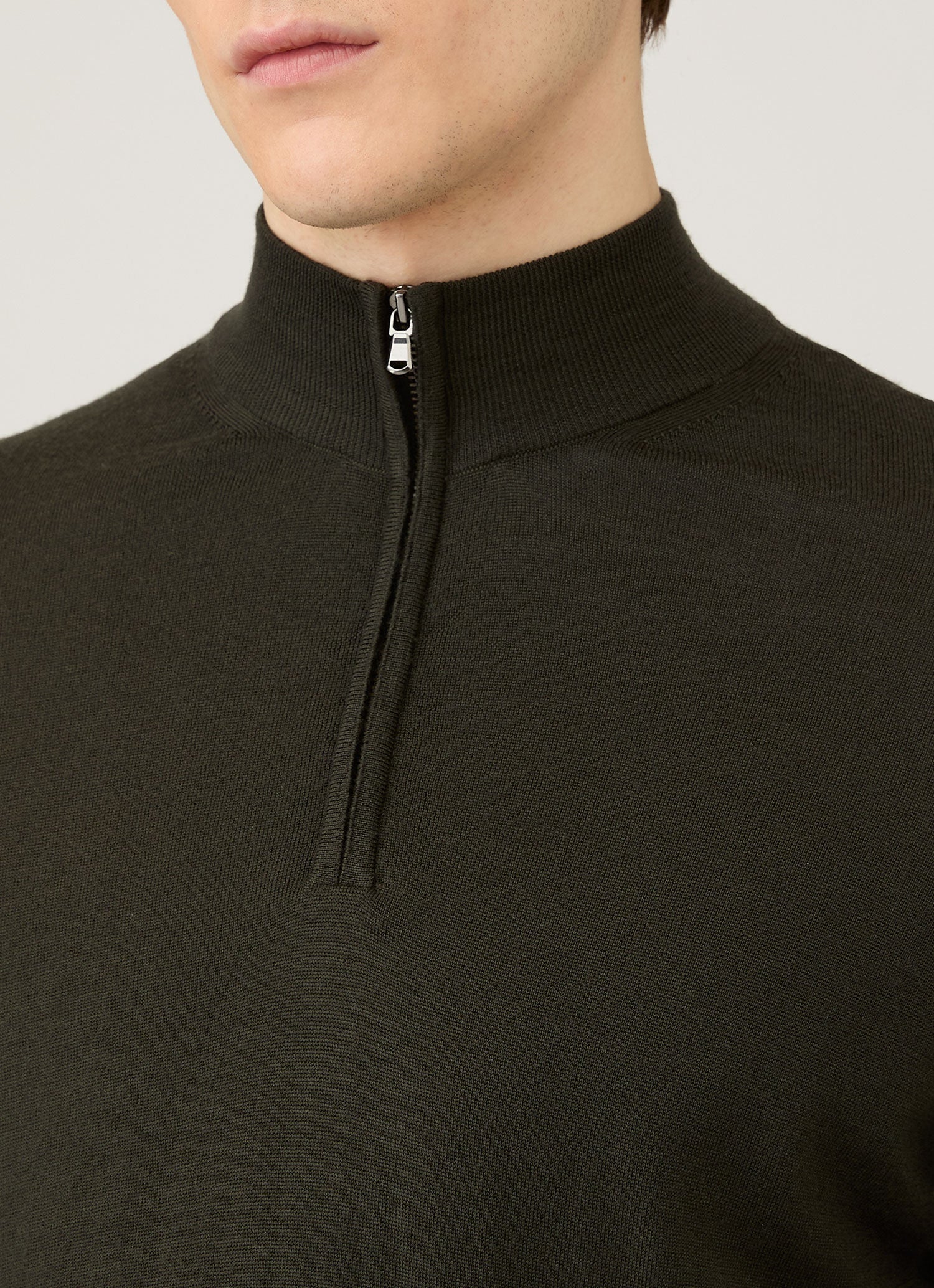 Men's Extra-Fine Merino Zip Neck in Dark Green