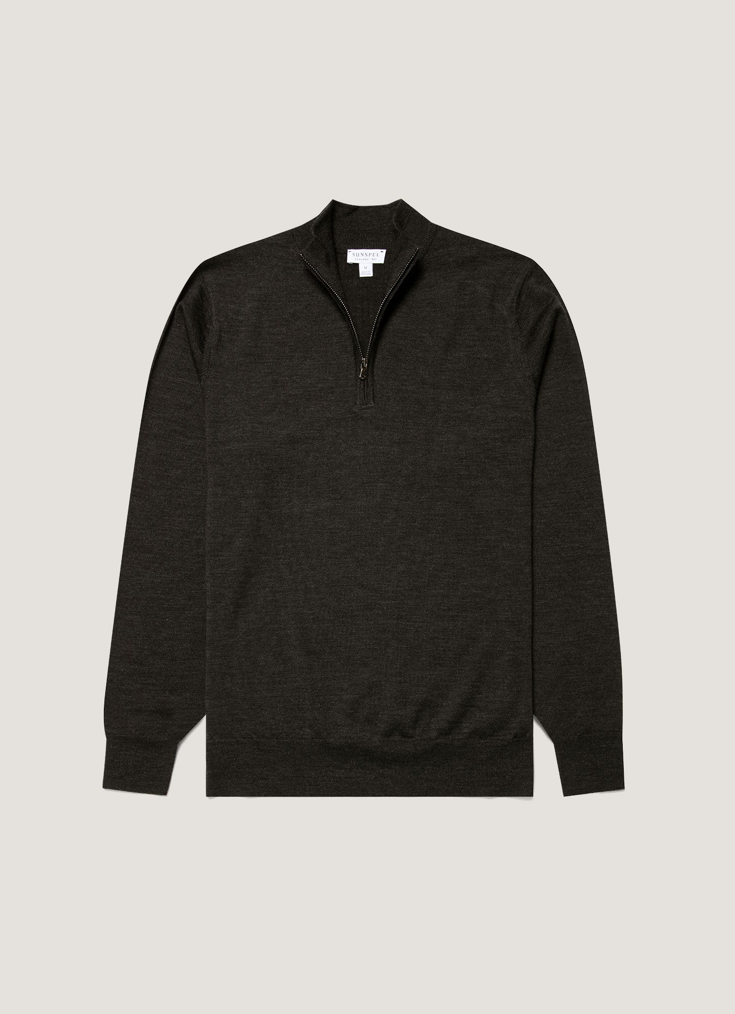 Men's Extra-Fine Merino Half Zip Jumper in Charcoal Melange | Sunspel