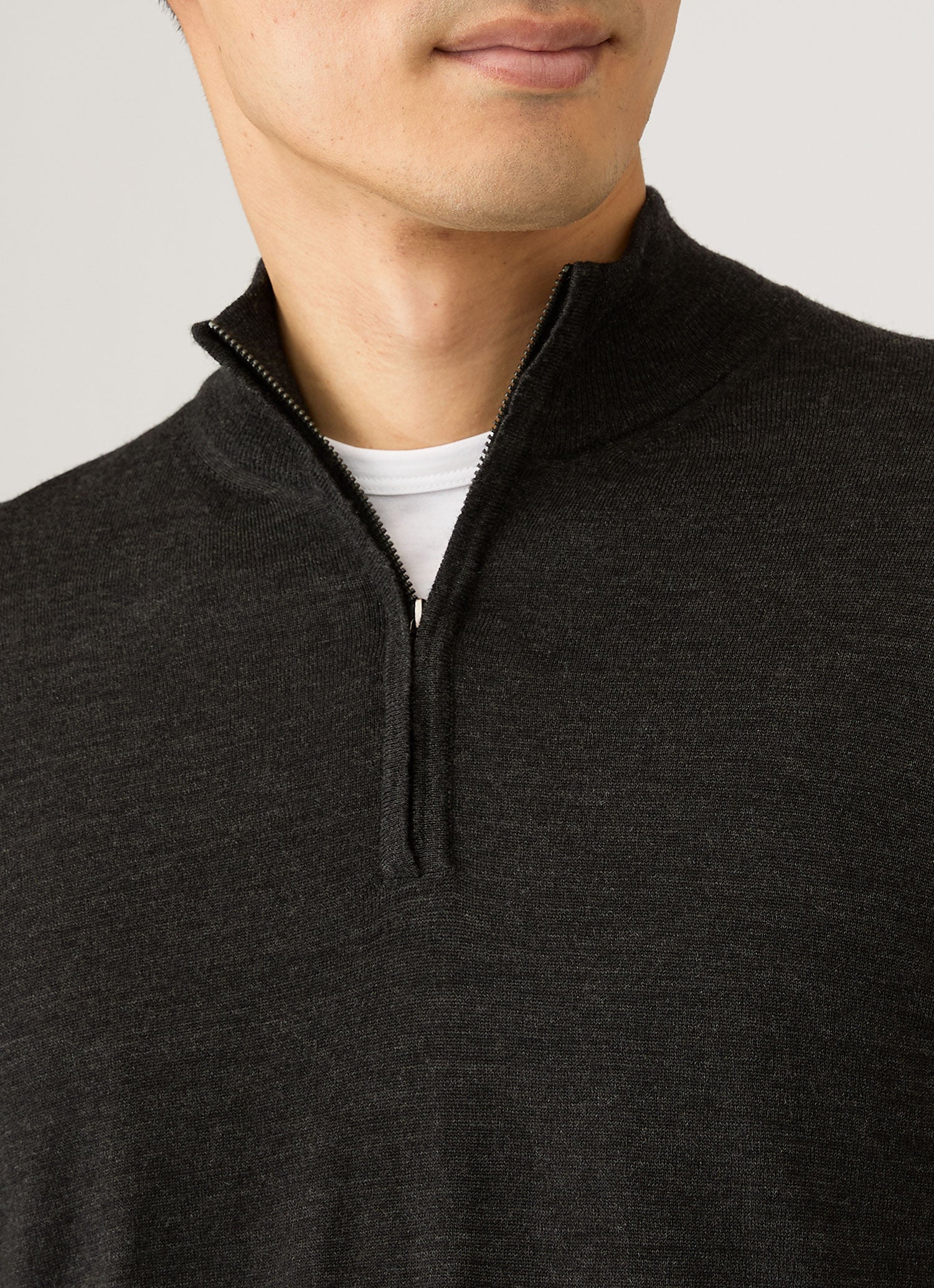 Men's Extra-Fine Merino Half Zip Jumper in Charcoal Melange | Sunspel