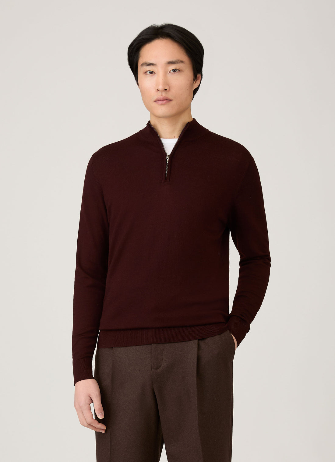 Men's Extra-Fine Merino Zip Neck in Bakelite