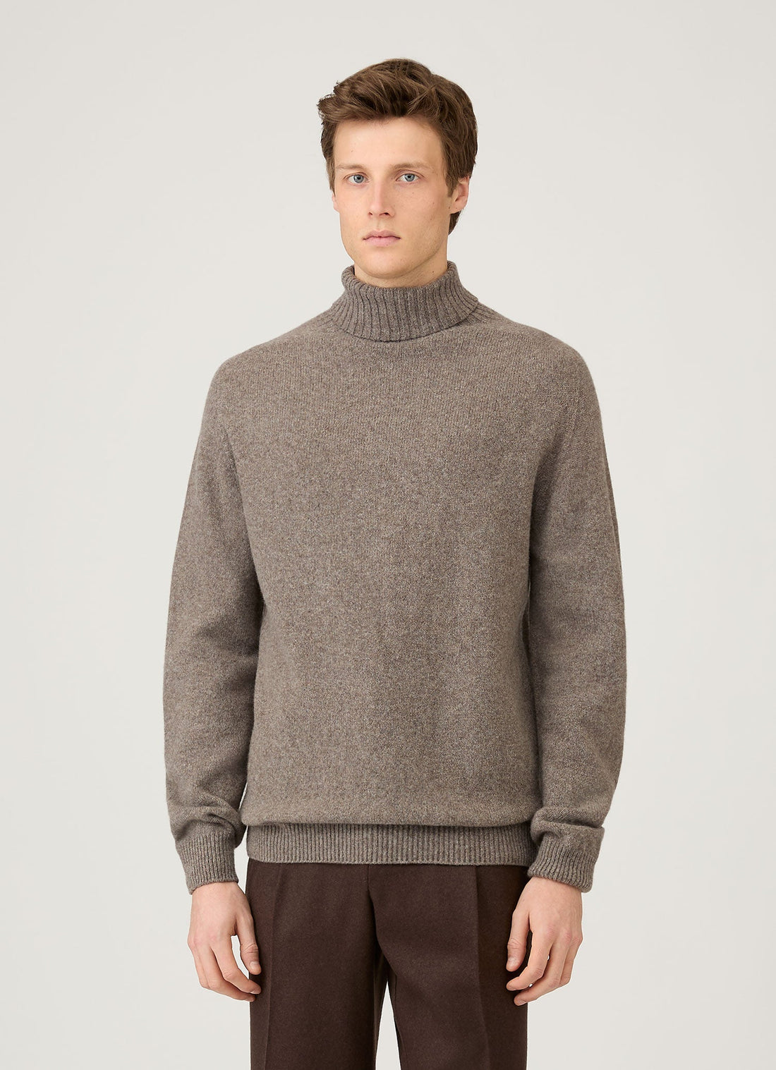 Men's Lambswool Roll Neck in Bark
