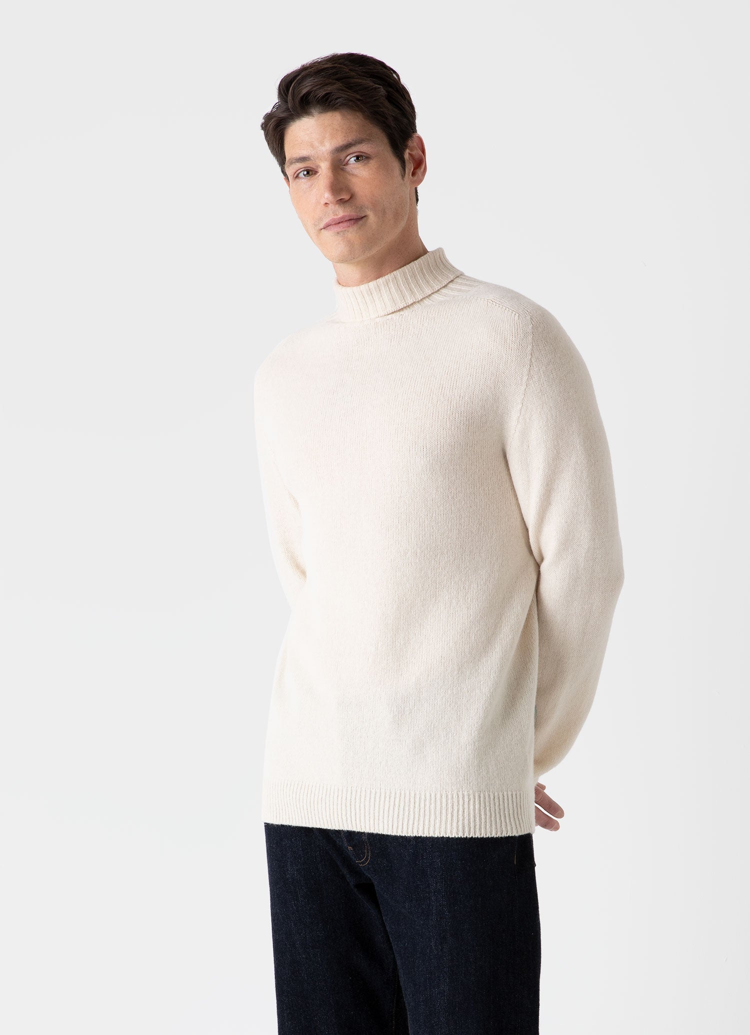 White roll shop neck jumper mens