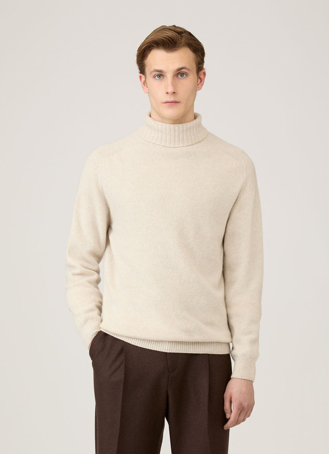 Men's Lambswool Roll Neck in Oatmeal Melange