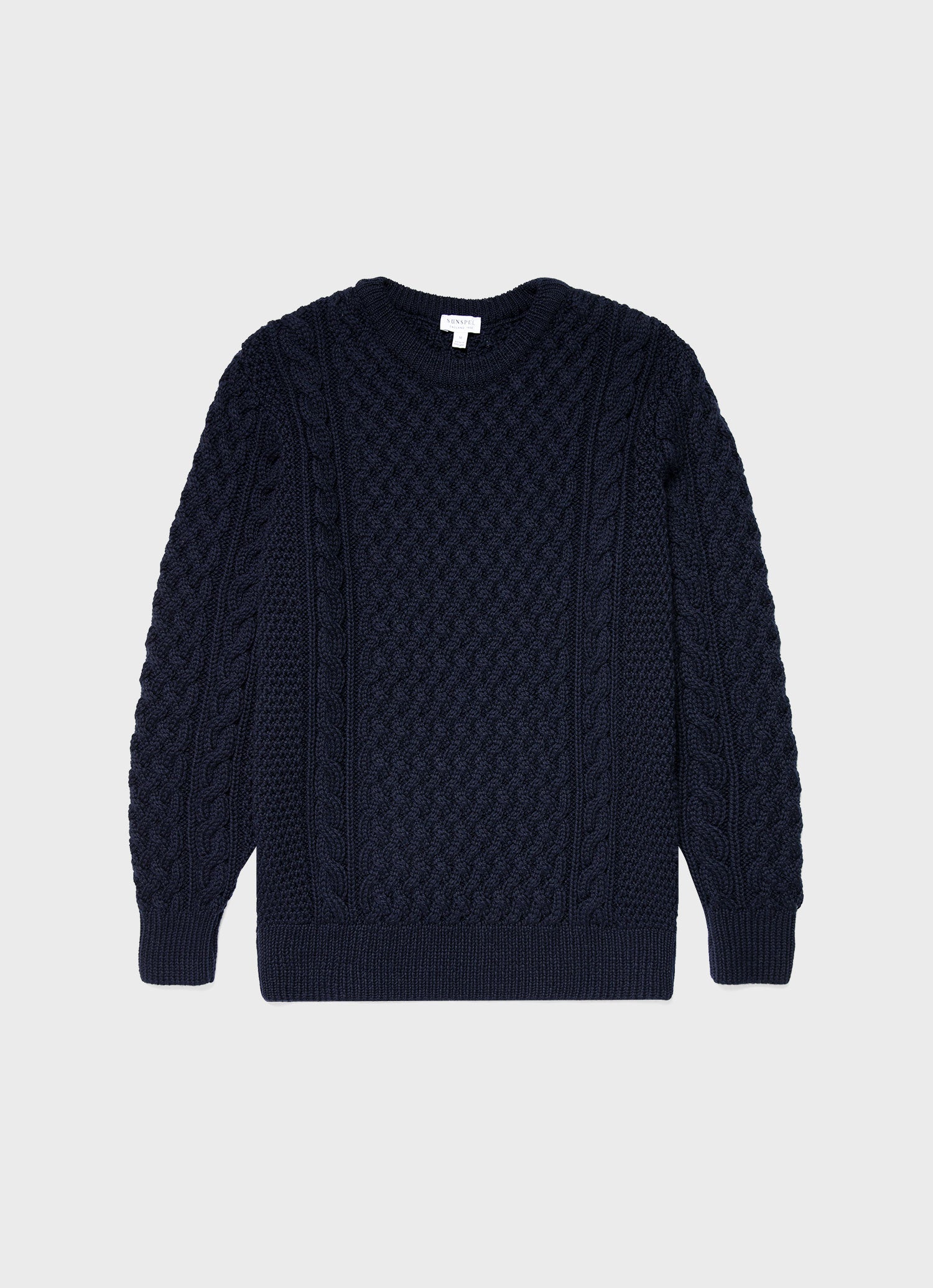 Men's Cable Knit Jumper in Navy | Sunspel