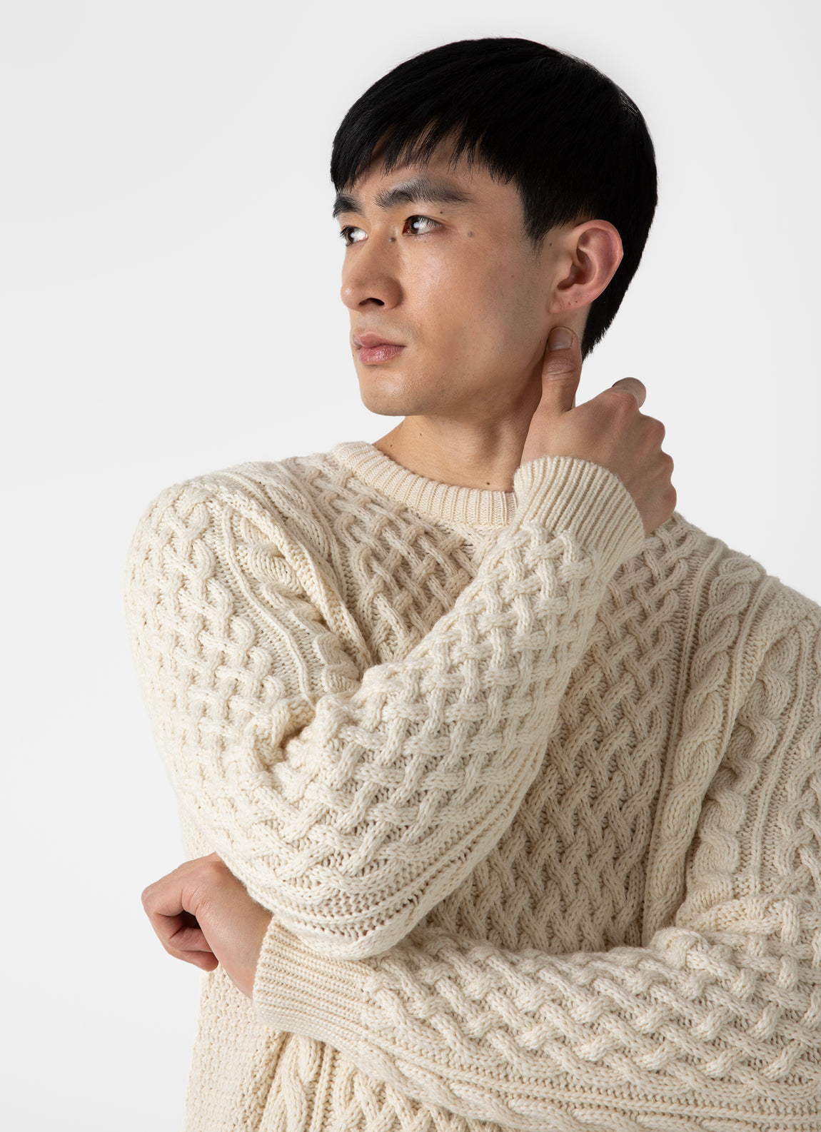 Cable-knit Sweater - Beige melange - Ladies
