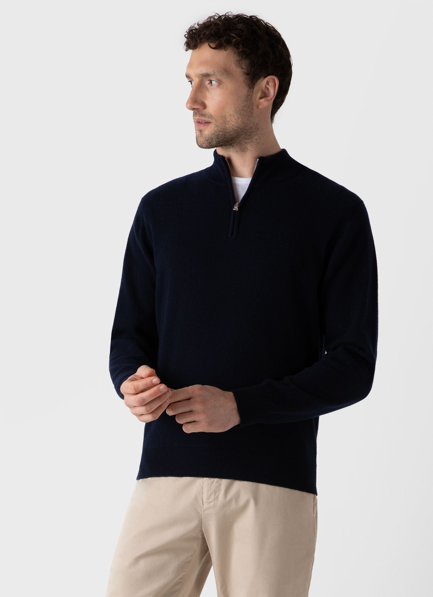 Men s Cashmere Zip Neck Jumper in Navy Sunspel