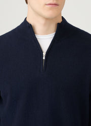 Men's Cashmere Zip Neck Jumper in Navy