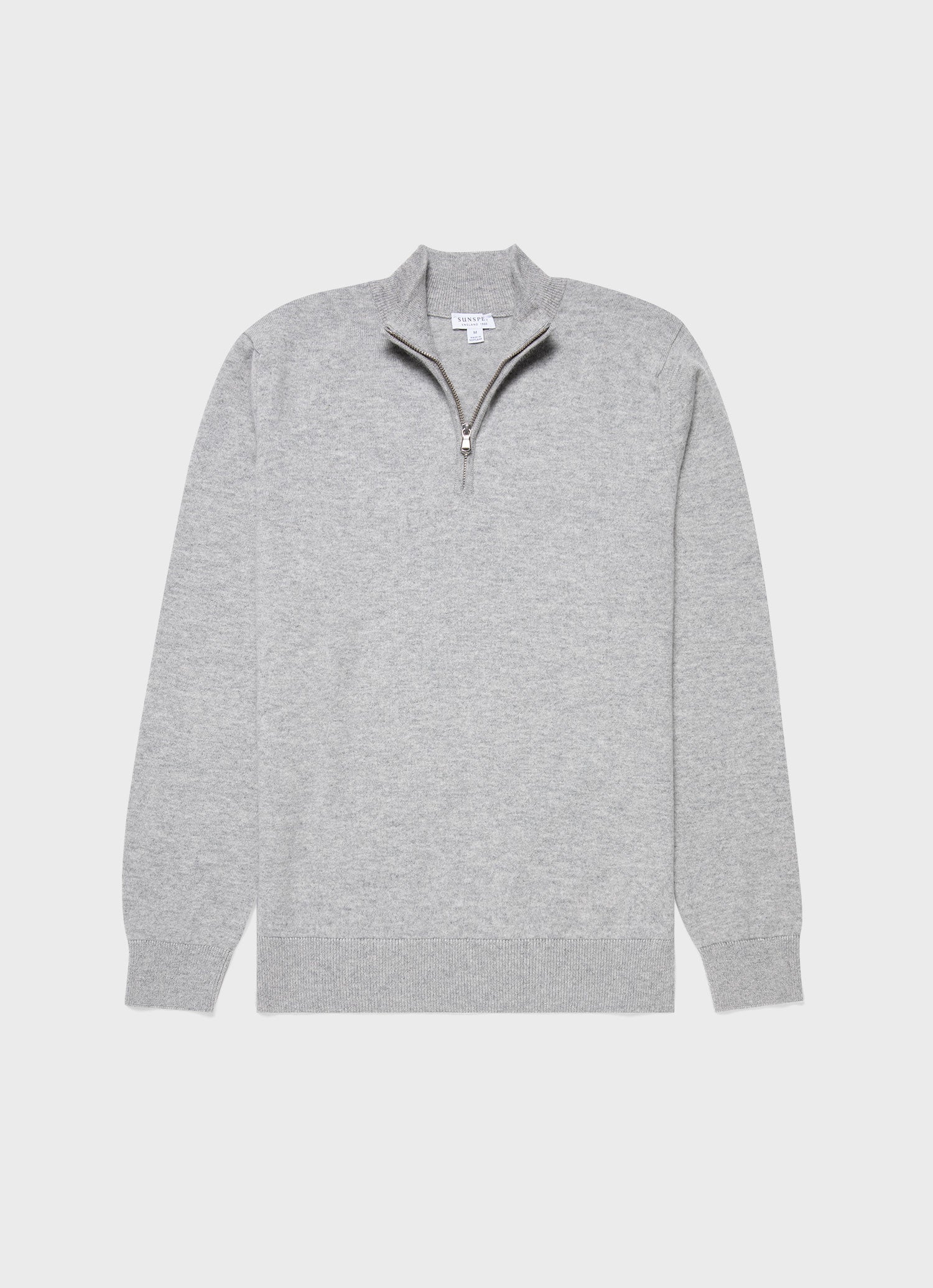 Men's Cashmere Zip Neck Jumper in Grey Melange | Sunspel