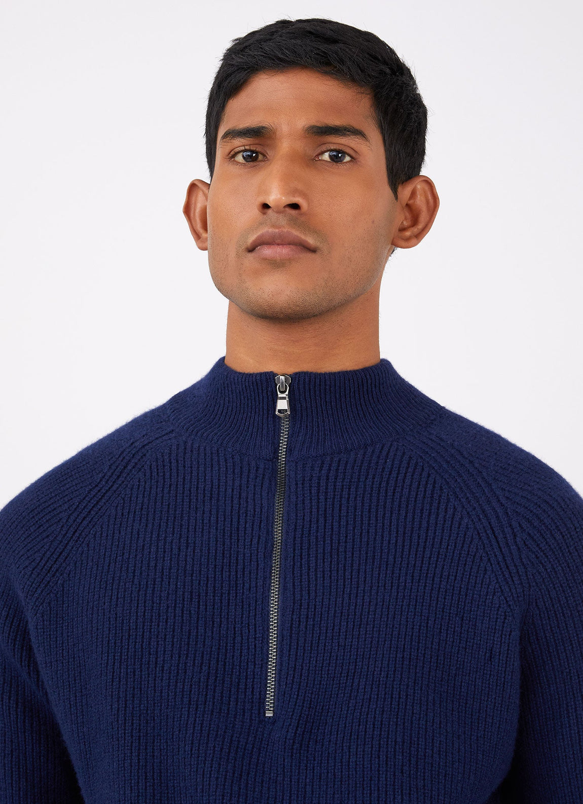 Men's Lambswool Cashmere Zip Neck Jumper in Dark Navy Melange