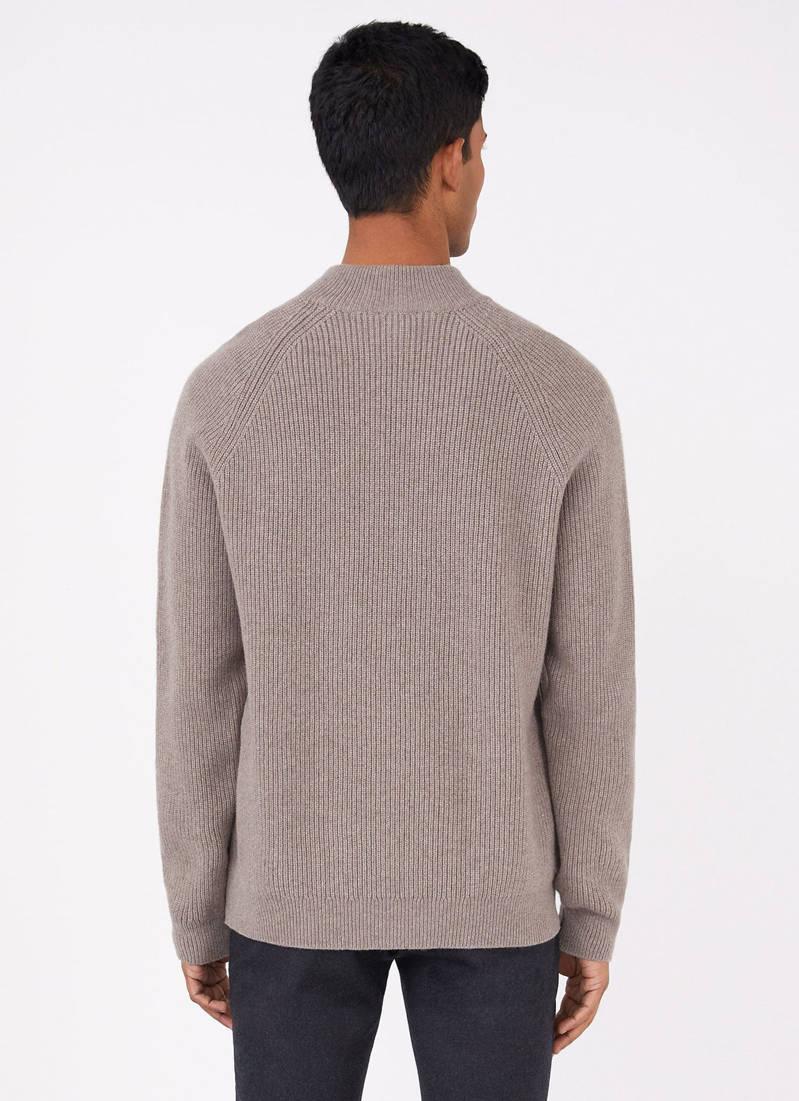 Men's Lambswool Cashmere Zip Neck Jumper in Oatmeal Melange