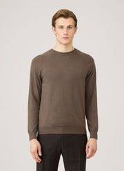 Men's Sea Island Cashmere Crew Neck Jumper in Bark